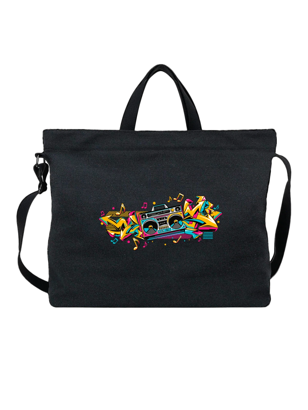 Сумка Магнитофон девяностые чёрная с принтом — зимняя сказка — Чёрная, фото 1