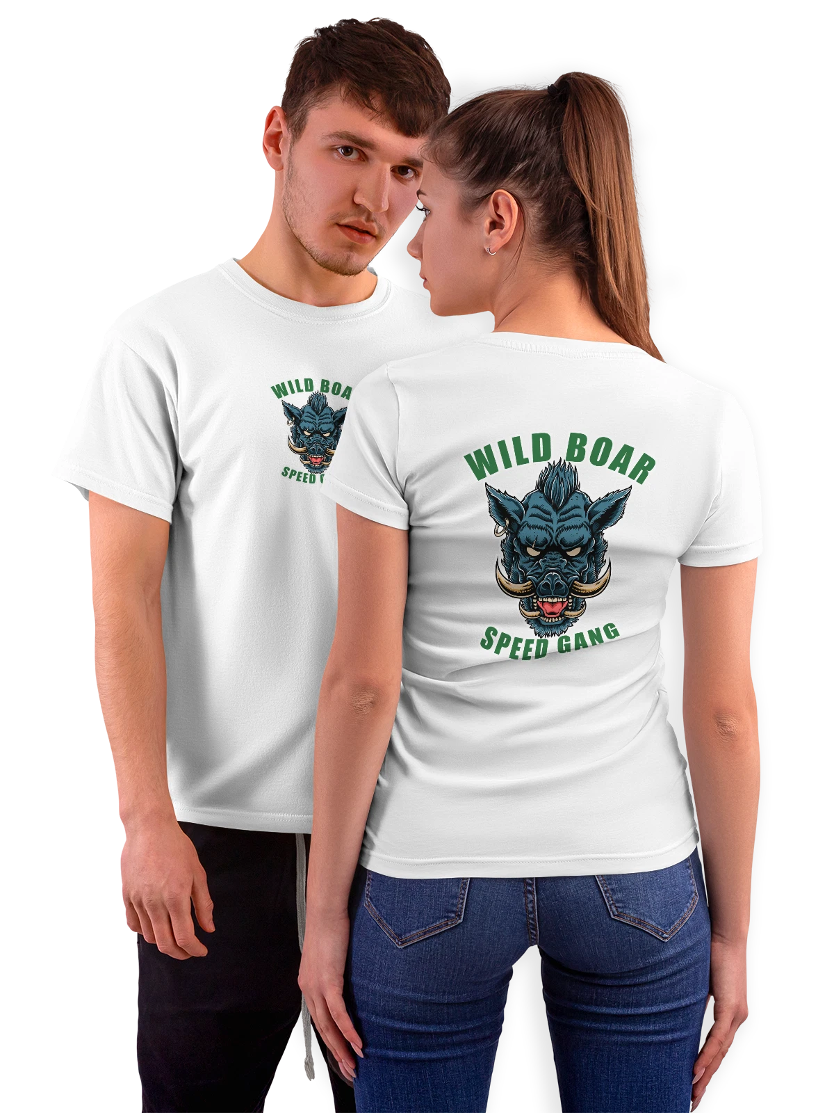 Футболка Кабан с клыками wild boar белая с принтом на спине — природная тематика — Белая, фото 1