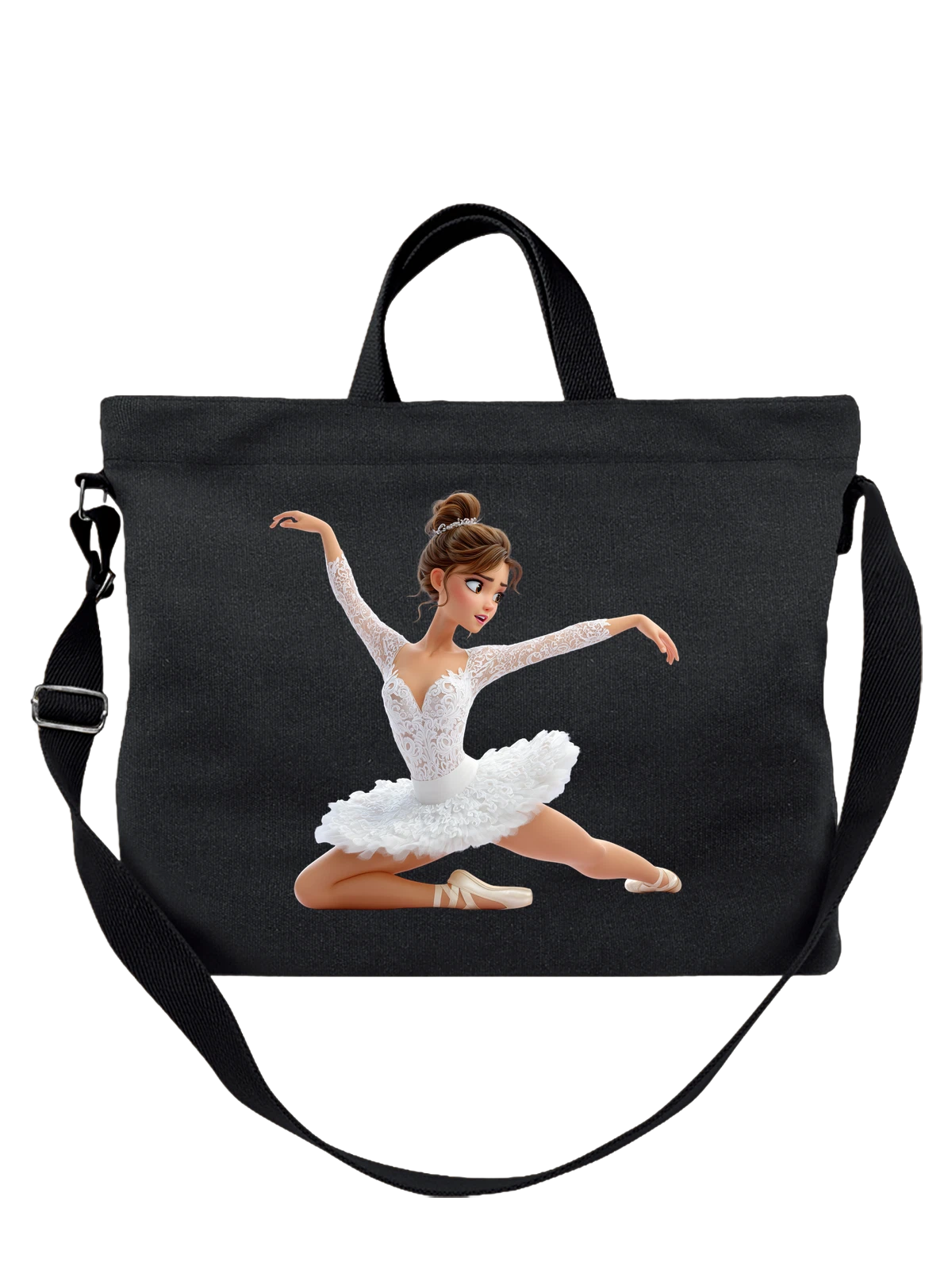 Сумка чёрная с принтом Балерина в белой пачке и пуантах — классический танец — Чёрная, фото 1