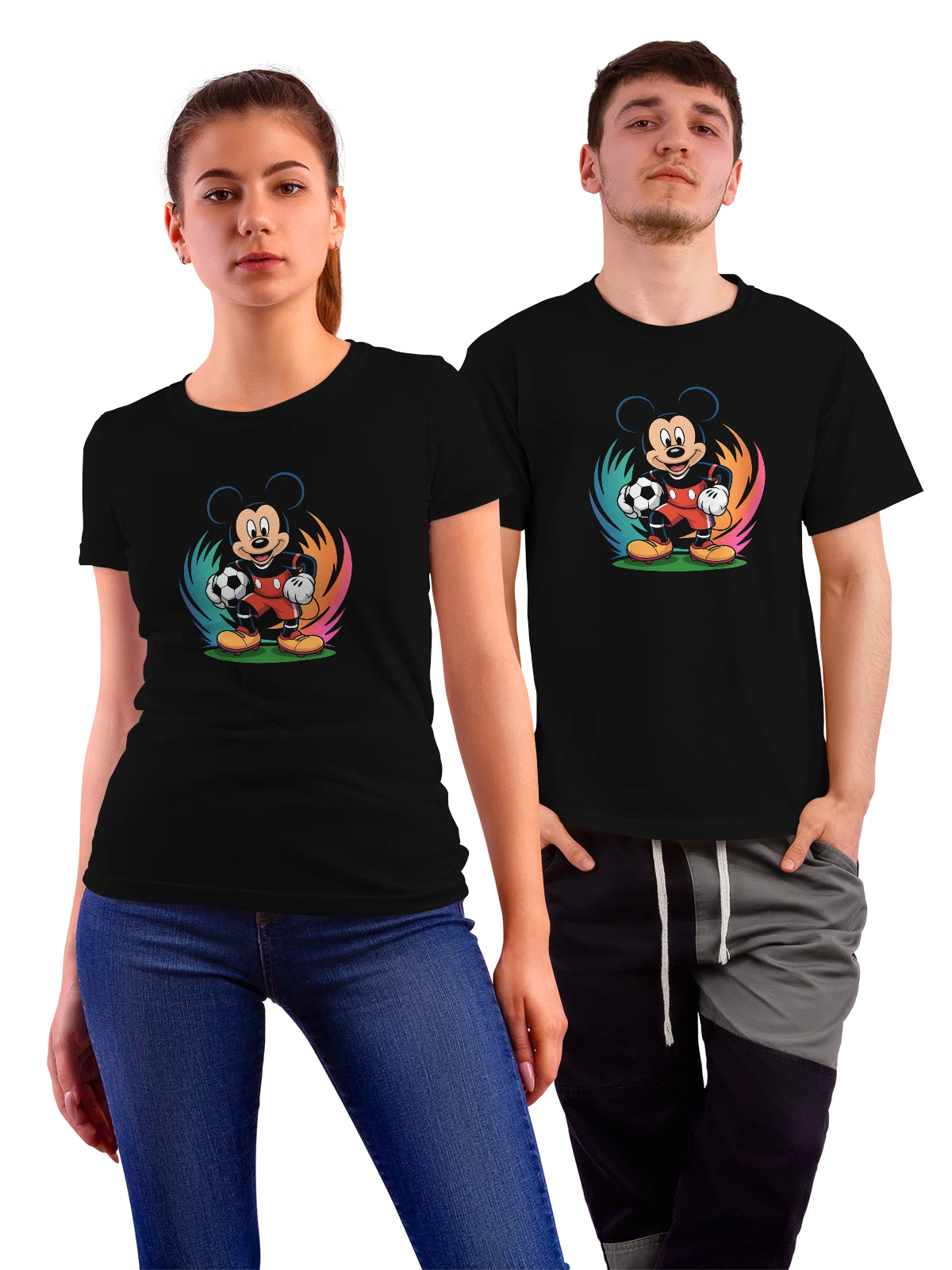 Футболка Микки Маус Mickey Mouse мультфильм футболист с чёрная с принтом — с ушами — Чёрная, фото 1