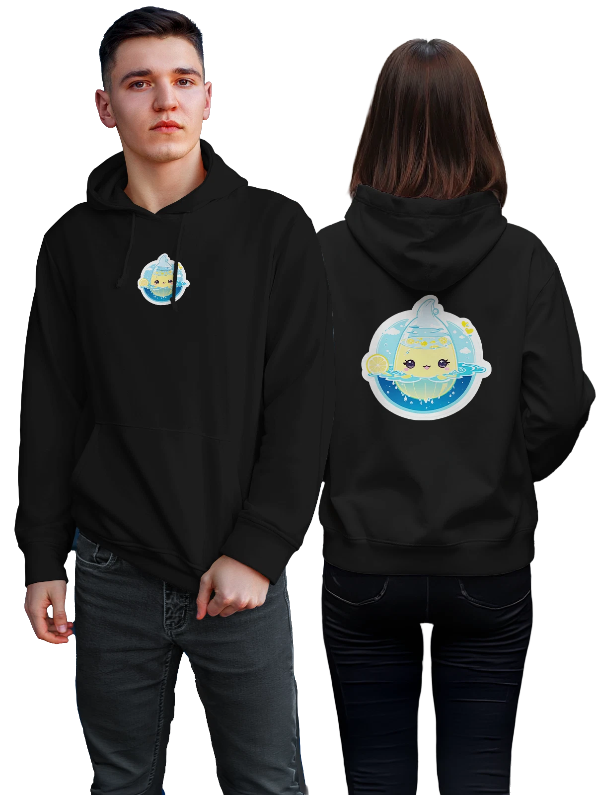 Худи Милый лимонный напиток в стакане с улыбкой чёрное с принтом — стакан с напитком — Чёрная, фото 1