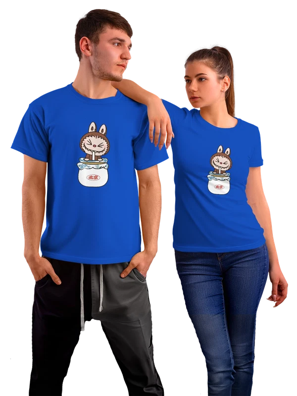 Футболка кот в японском костюме с иероглифом — Синяя, фото 1