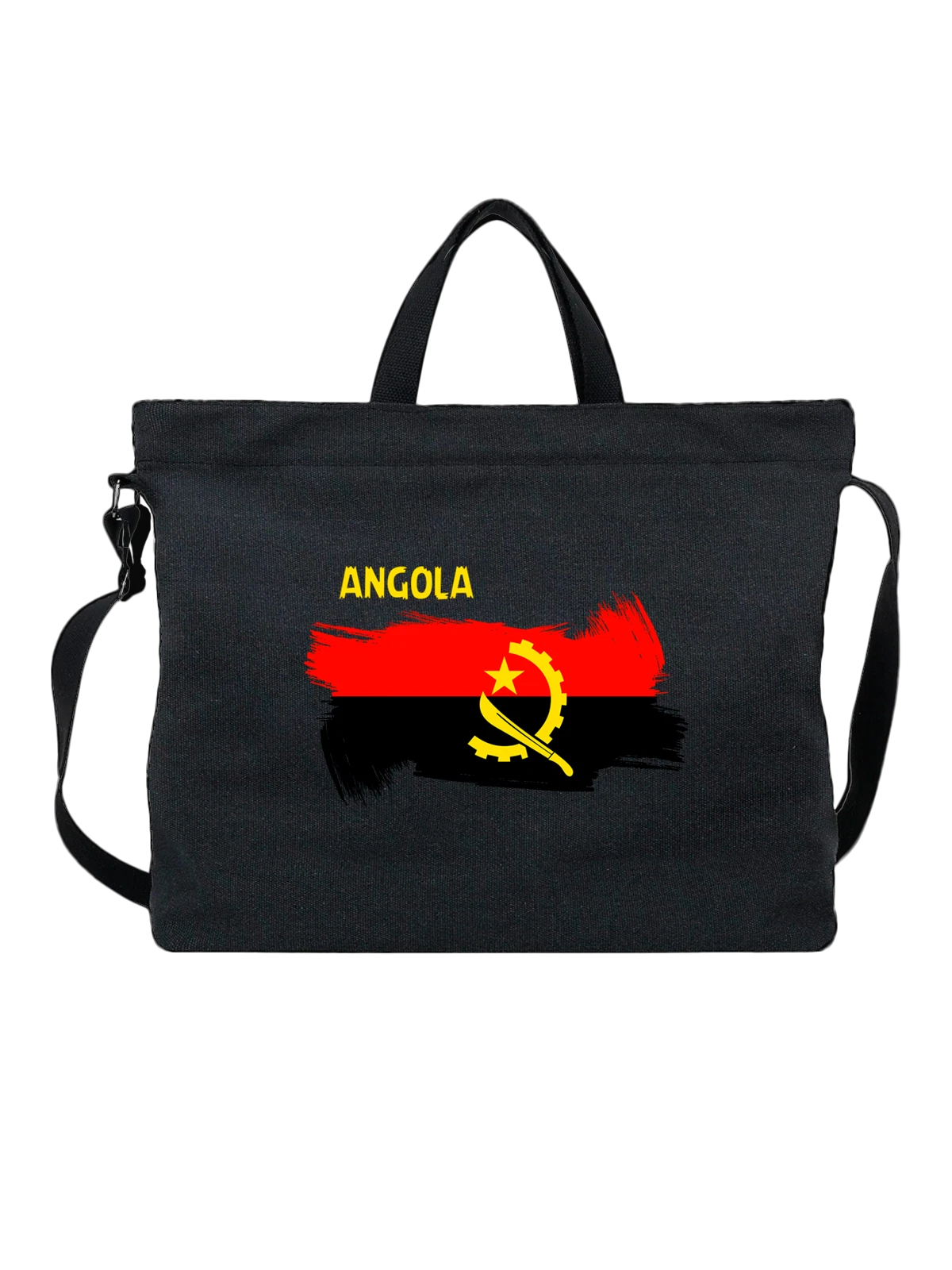 Сумка Флаг Анголы Angola чёрная с принтом — национальная символика — Чёрная, фото 1