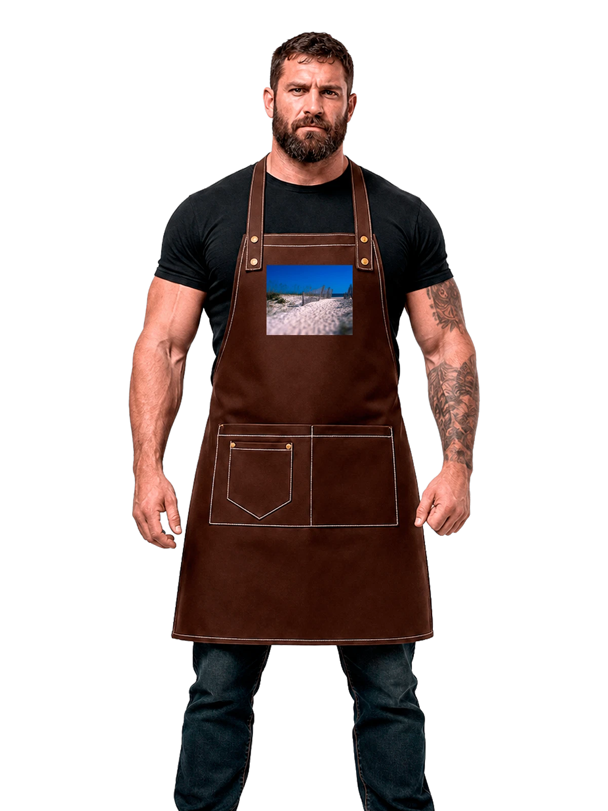 Фартук коричневый с принтом Природа мостик к морю — натуральные цвета — Коричневый, фото 1