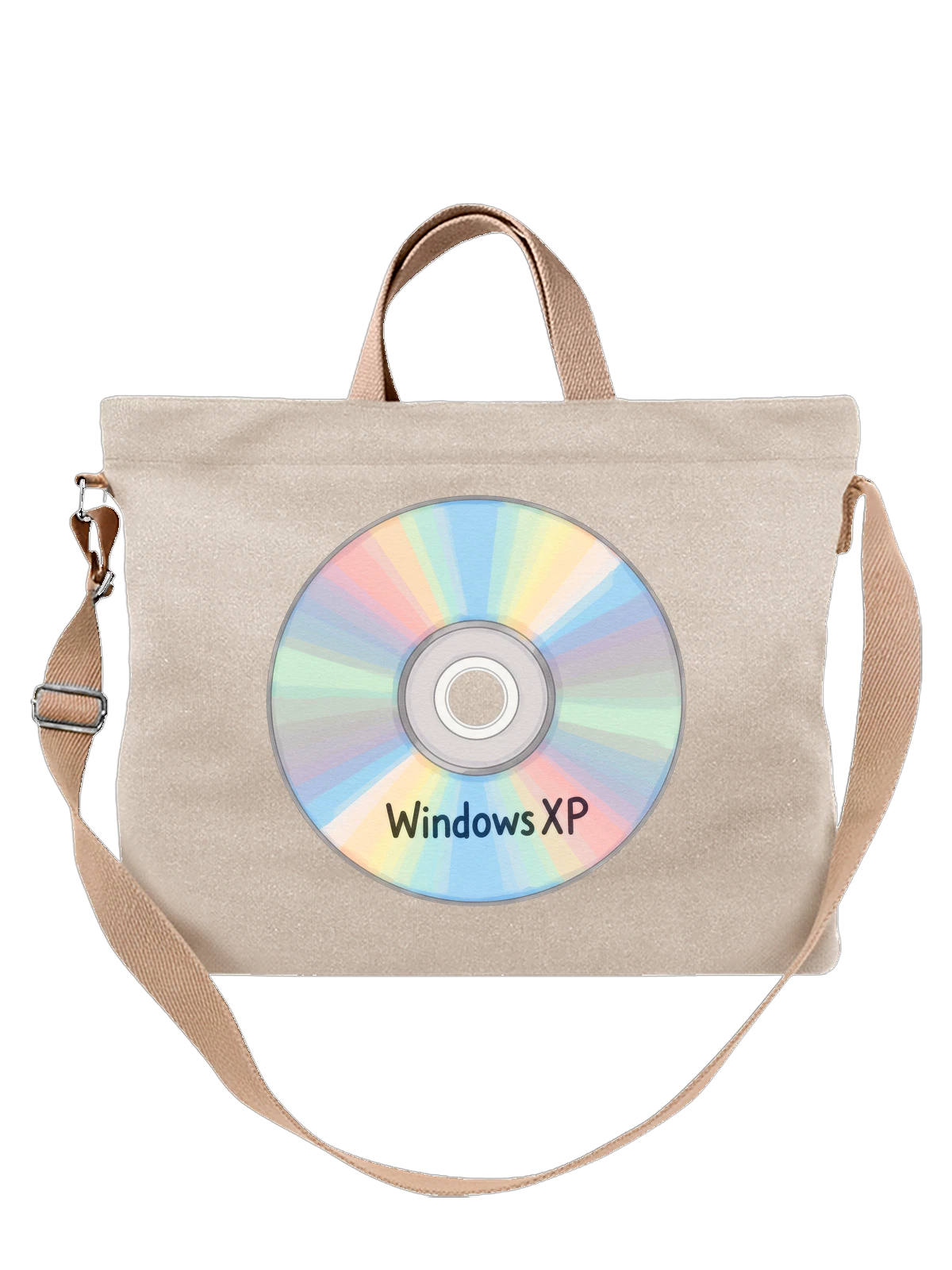 Сумка бежевая с принтом Windows XP на компакт диске — цифровой носитель — Бежевая, фото 1