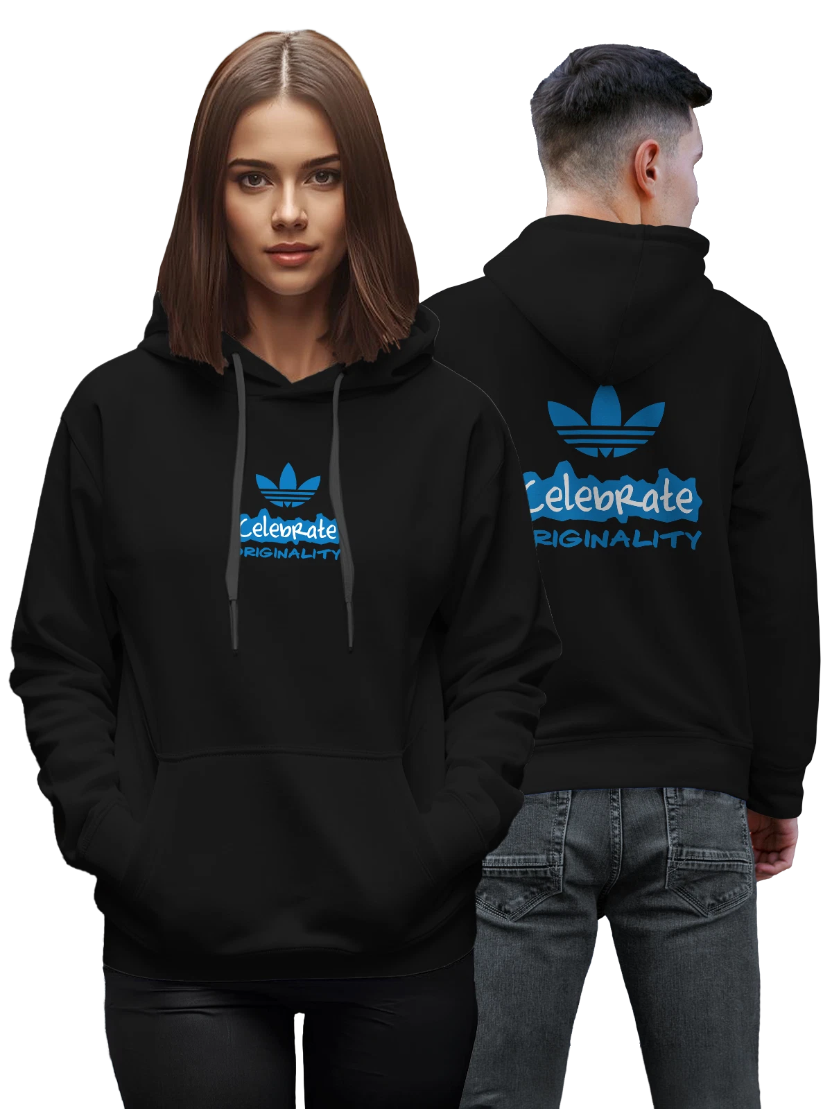 Худи Adidas чёрное с принтом — кистевой шрифт — Чёрная, фото 1