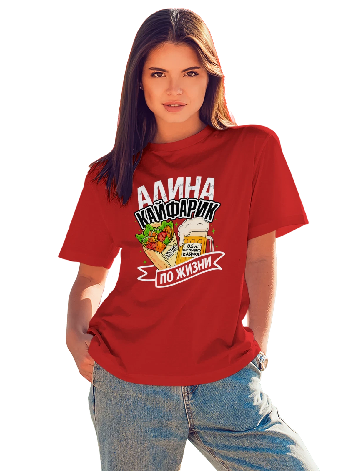 Футболка с именем Алина красная с принтом — Алинка — Красная, фото 1