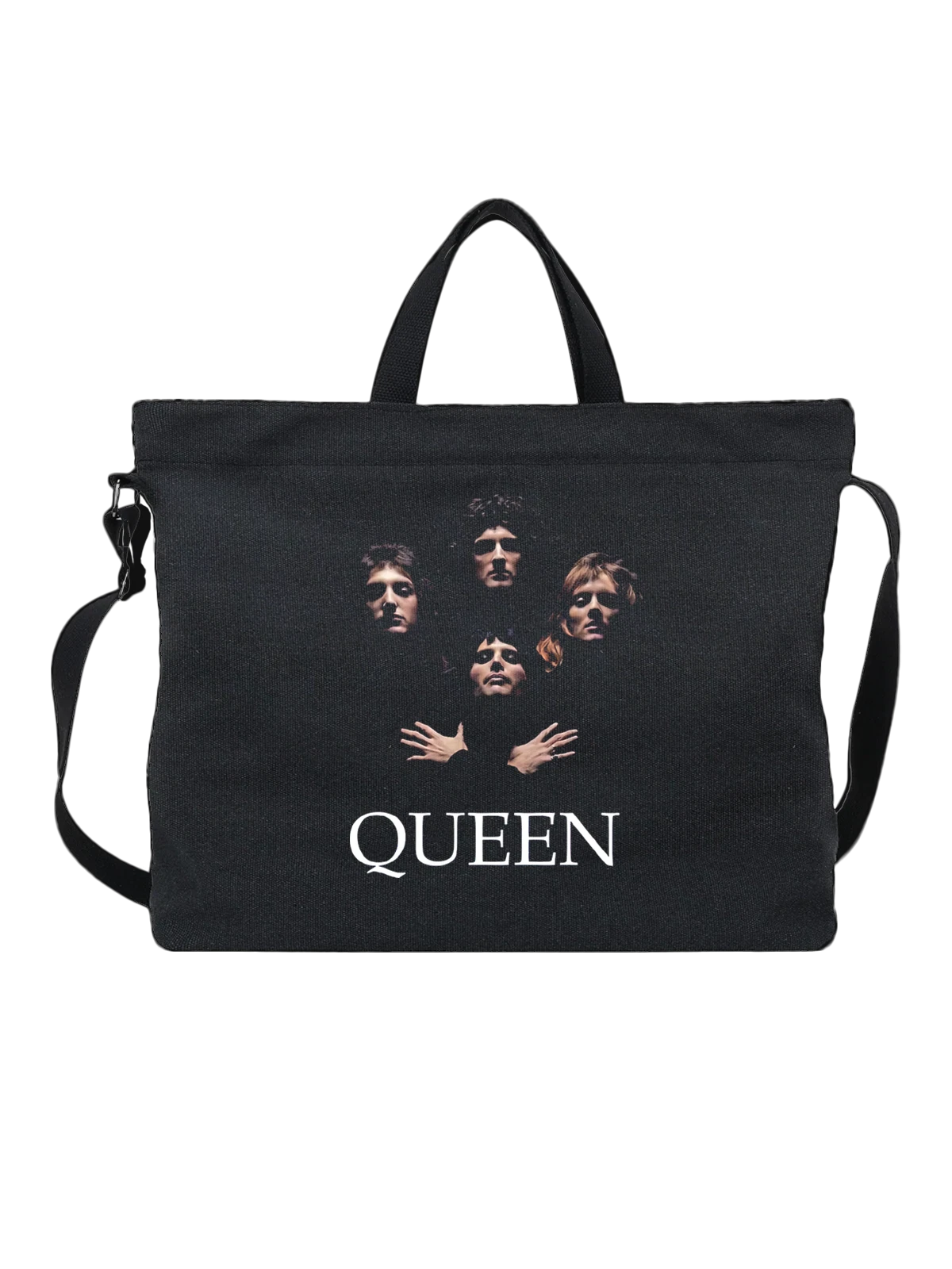 Сумка Queen Фредди Меркьюри с логотипом чёрная с принтом — руки — Чёрная, фото 1