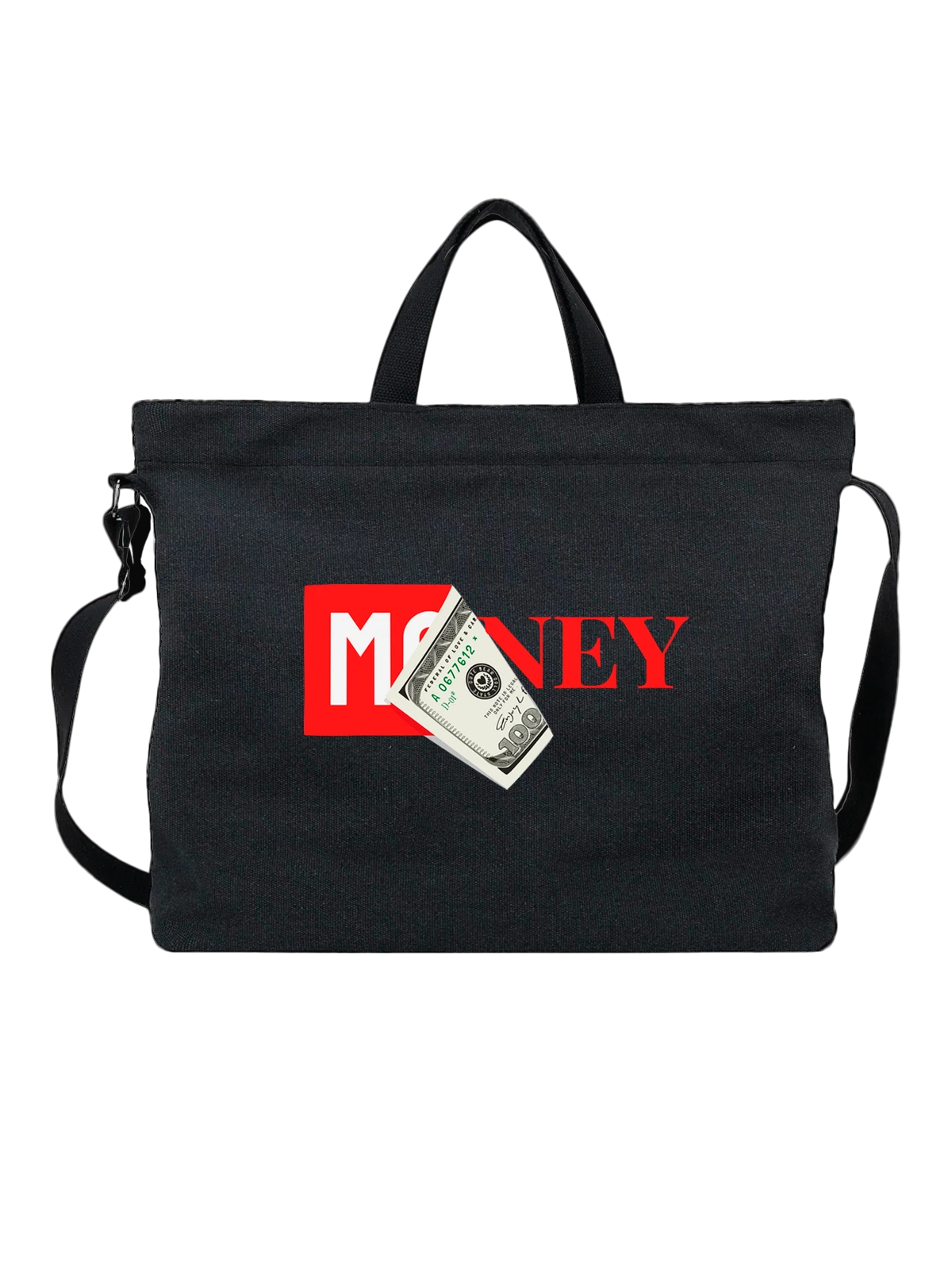 Сумка Надпись money деньги чёрная с принтом — подарок криптоэнтузиасту — Чёрная, фото 1