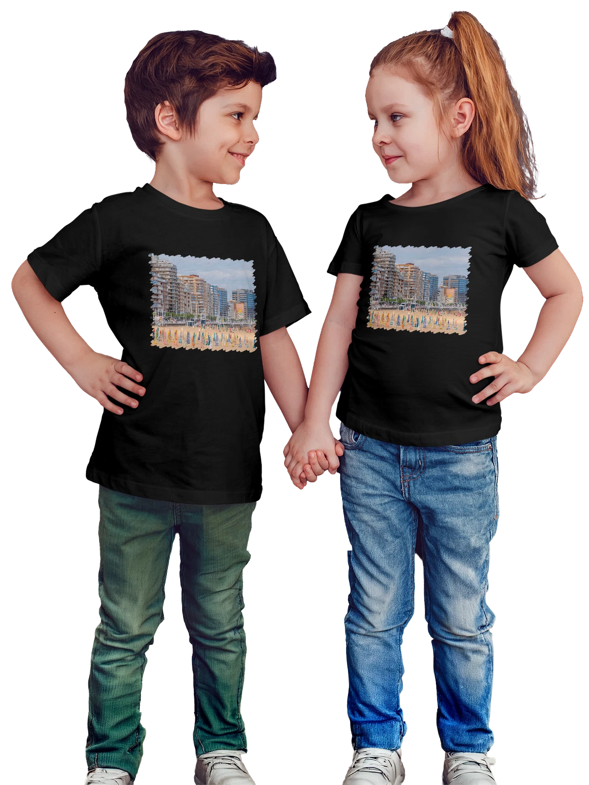 Футболка детская Город Испания Хихон чёрная с принтом — городские огни — Чёрная, фото 1