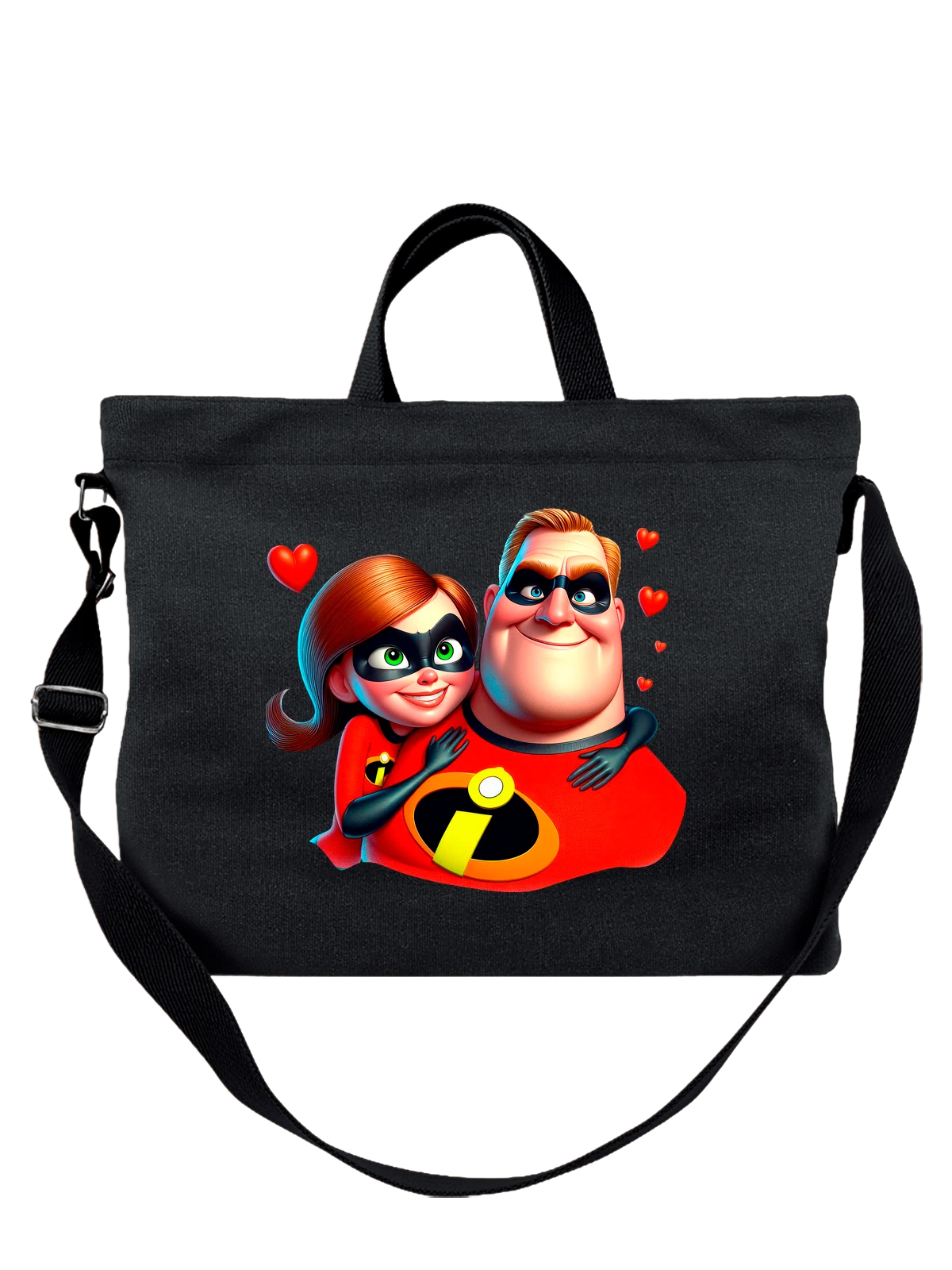 Сумка с Бобом Парр Эластикой Суперсемейка Incredibles чёрная с принтом — забавная еда — Чёрная, фото 1