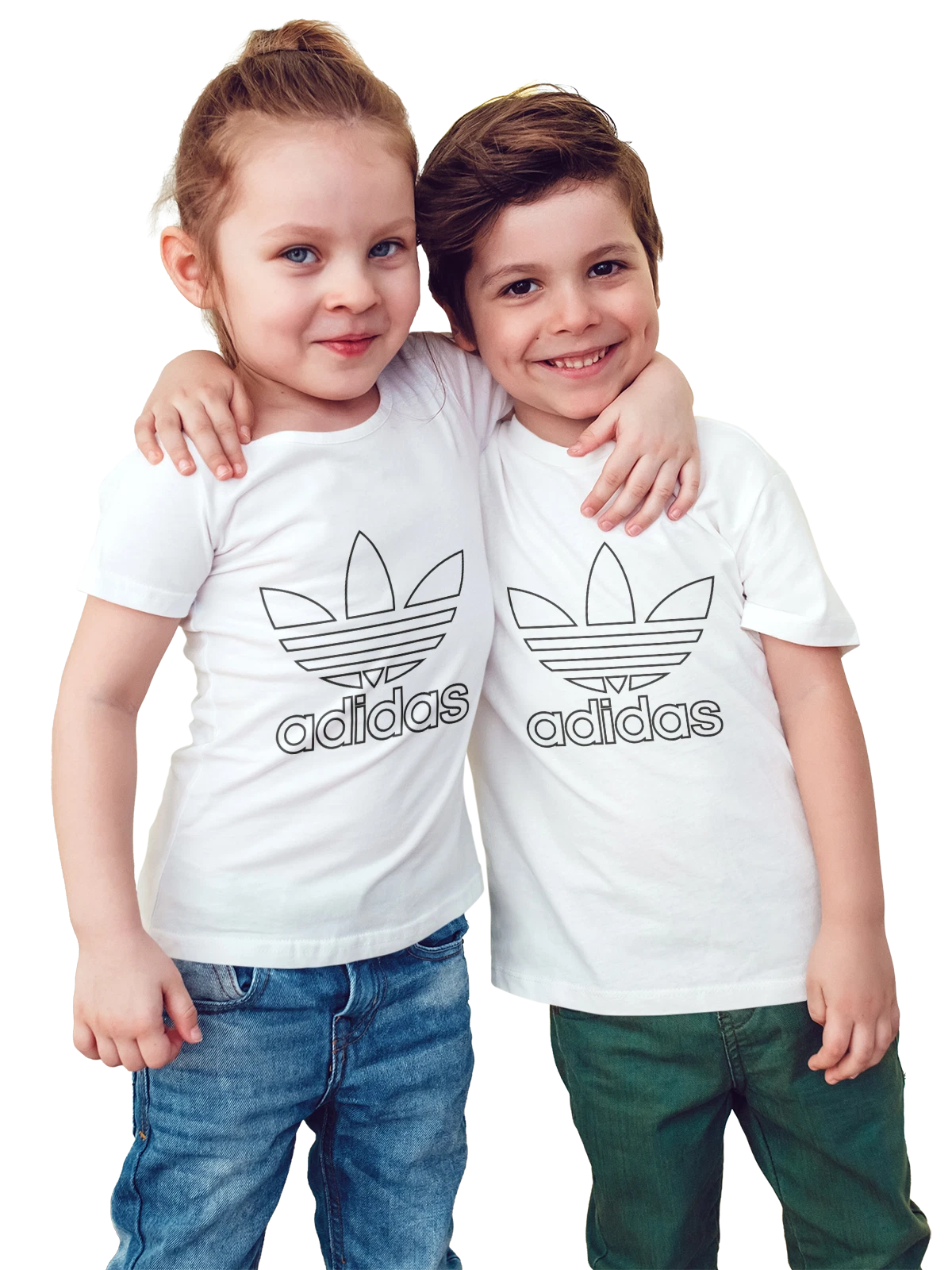 Футболка детская Adidas черный логотип трилистник белая с принтом — спортивный бренд — Белая, фото 1