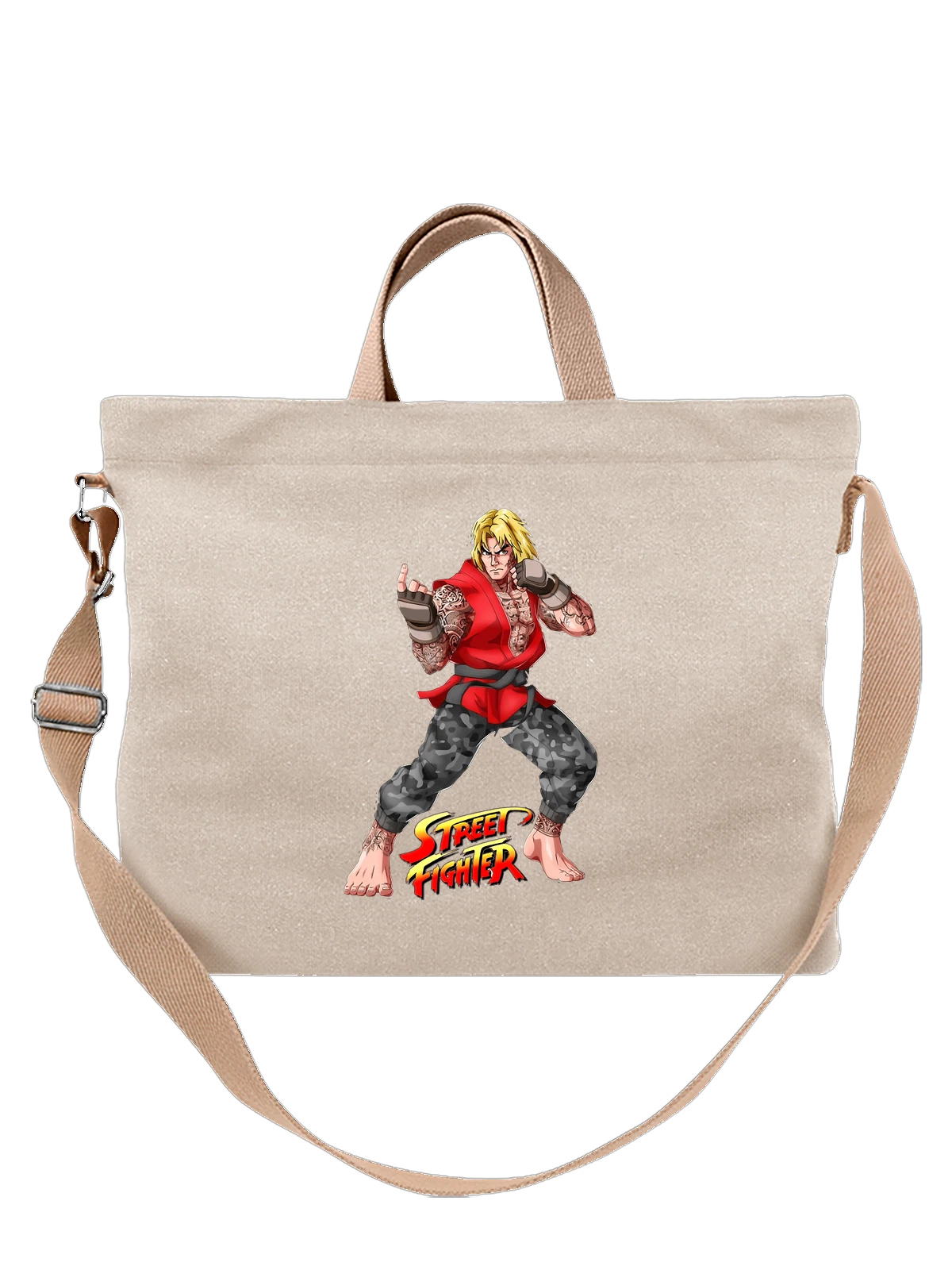 Сумка бежевая с принтом Street Fighter Рю в боевой стойке — аркадная игра — Бежевая, фото 1