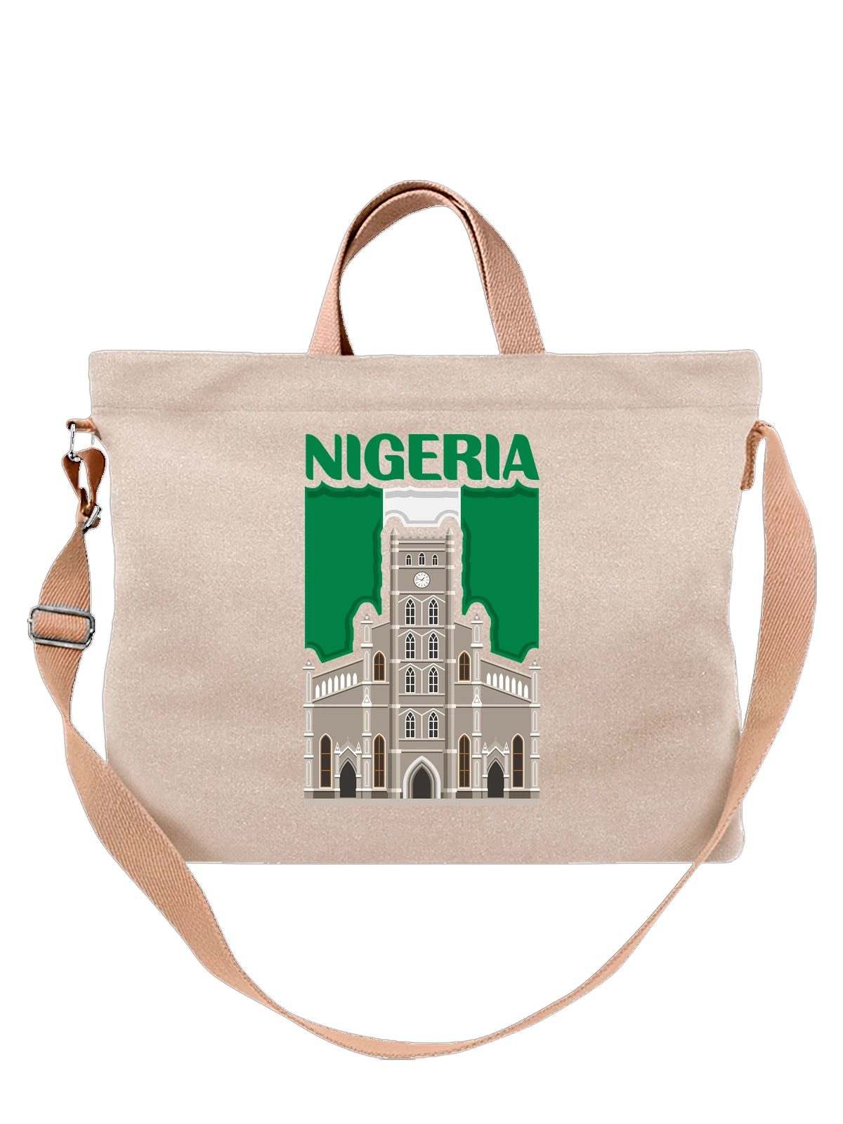 Сумка бежевая с принтом с флагом Нигерии Nigeria церковь — патриотический принт — Бежевая, фото 1