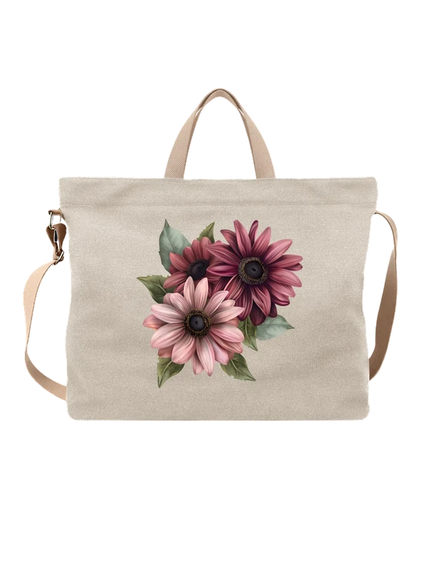 Сумка с gerbera bouquet розовых и бордовых гербер — Белая, фото 1