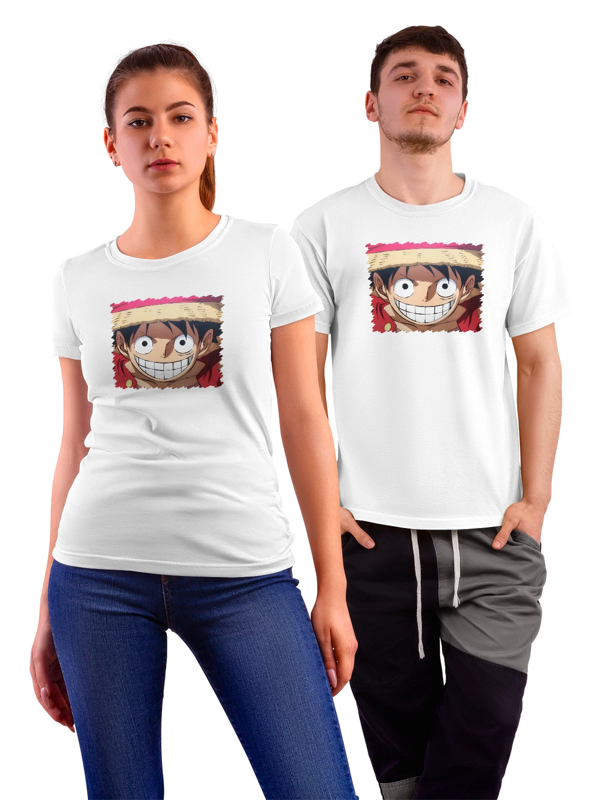 Футболка Anime Laughing Monkey D Luffy белая с принтом — яркая иллюстрация — Белая, фото 1