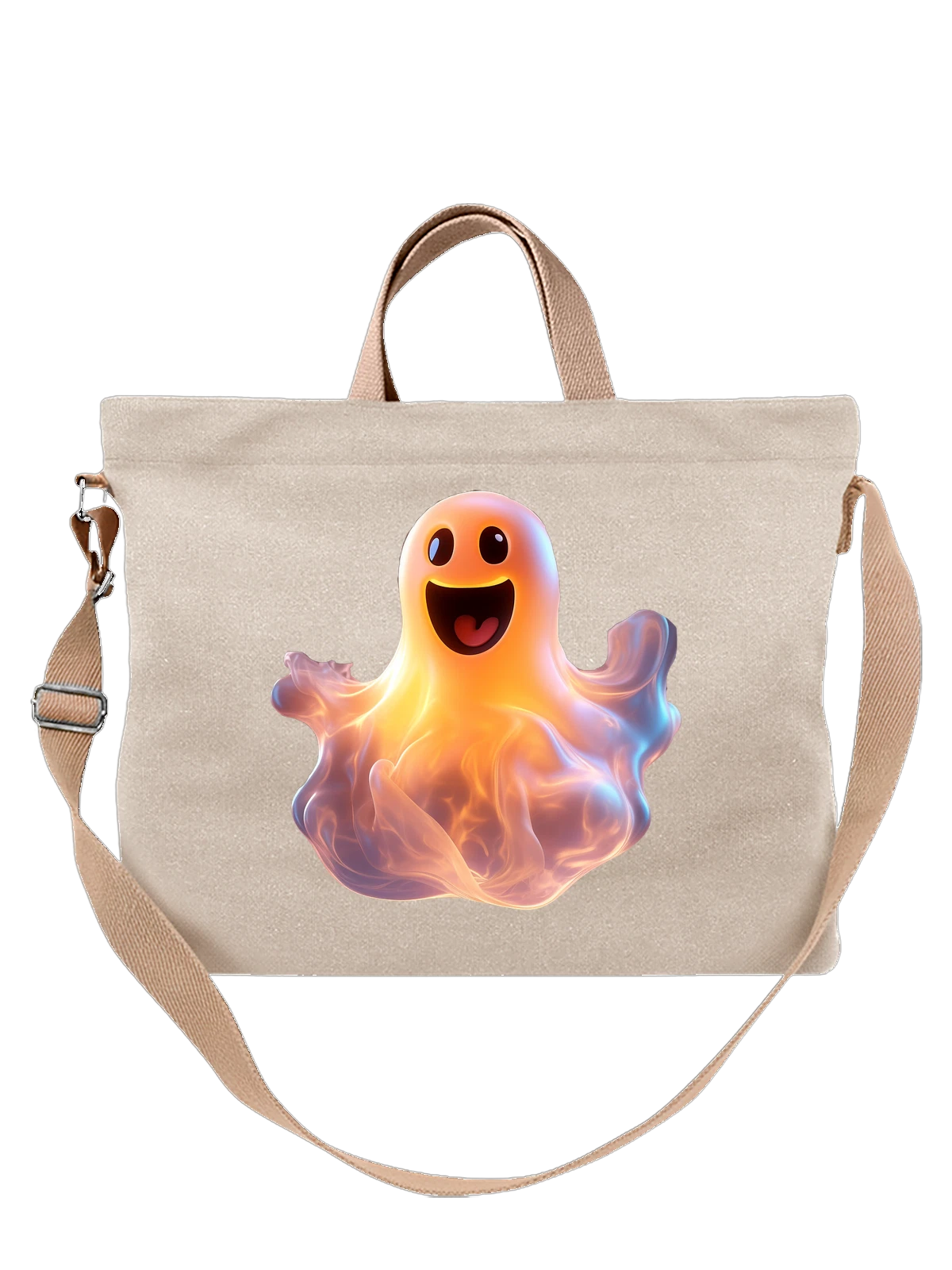 Сумка Милый призрак с улыбкой и сердечком белая с принтом — cute ghost — Белая, фото 1
