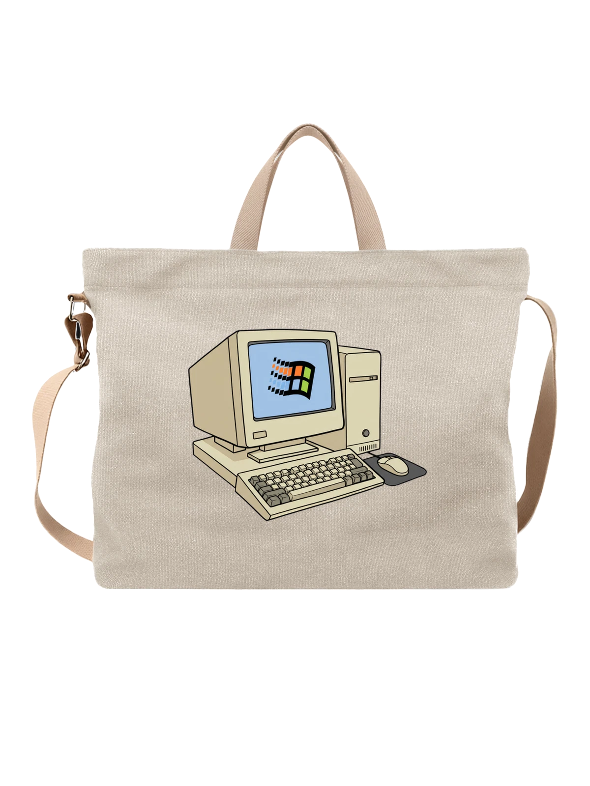 Сумка Ретро компьютер Windows 95 с логотипом белая с принтом — клавиатура — Белая, фото 1
