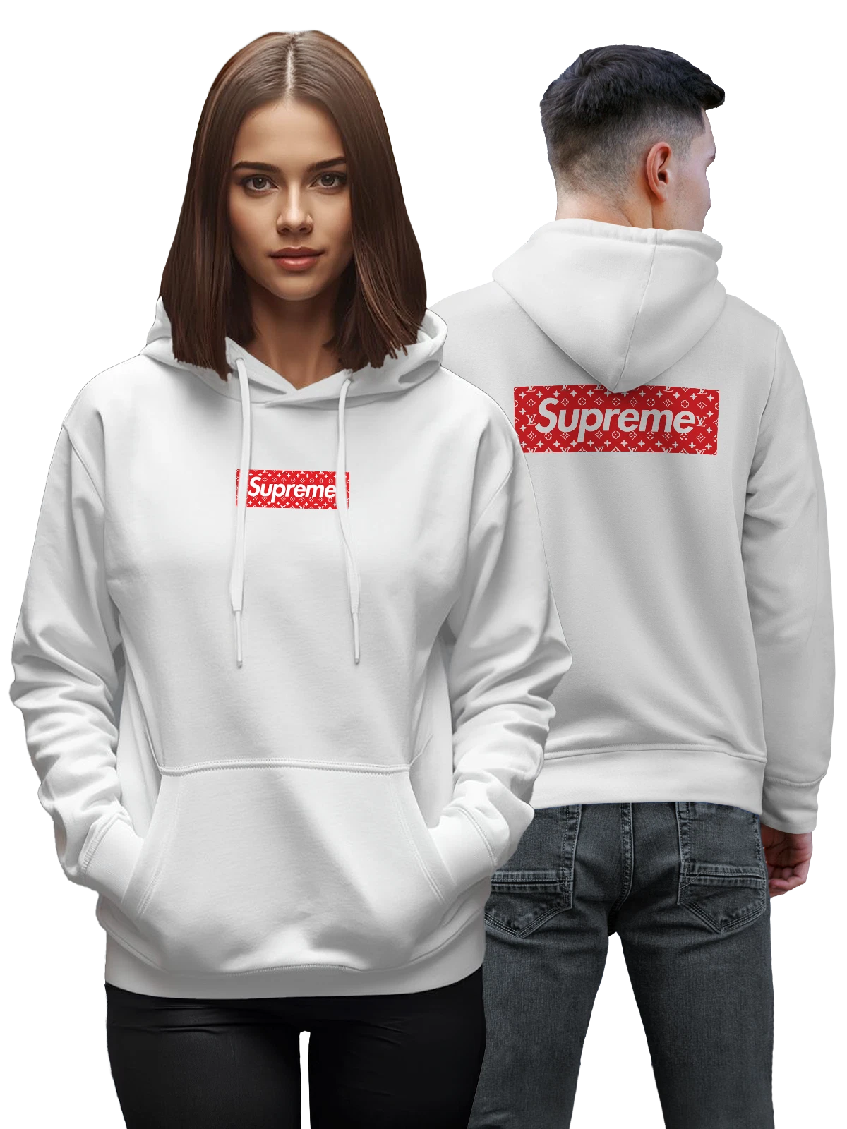 Худи Supreme белое с принтом — цветочный орнамент — Белая, фото 1