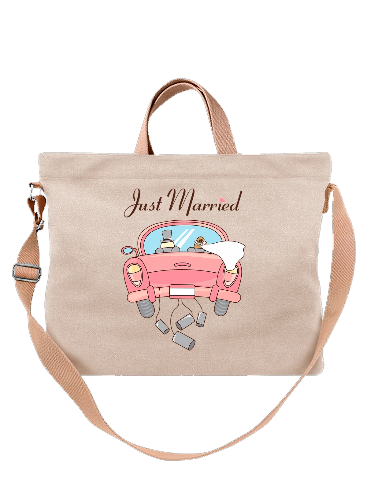 Сумка с молодоженами just married белая с принтом — для мужа — Белая, фото 1