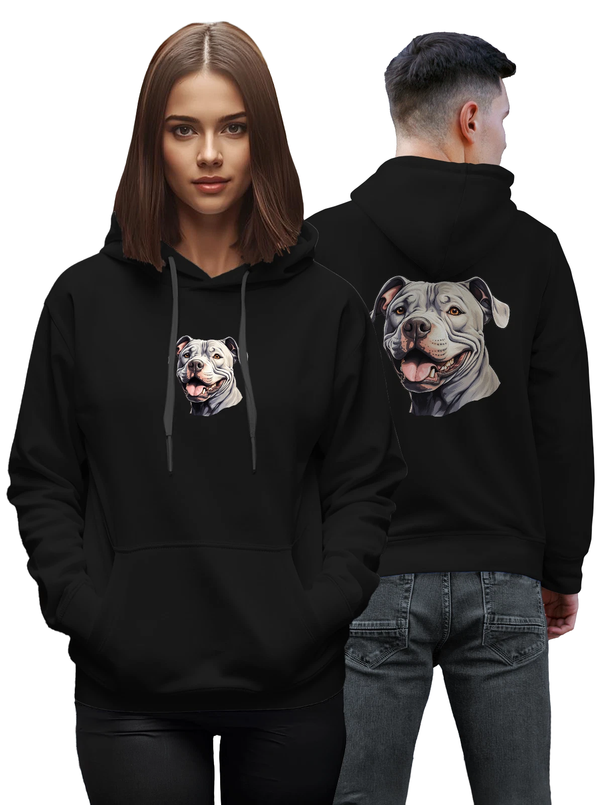 Худи Белый American Pit Bull Terrier с языком чёрное с принтом — открытая пасть — Чёрная, фото 1