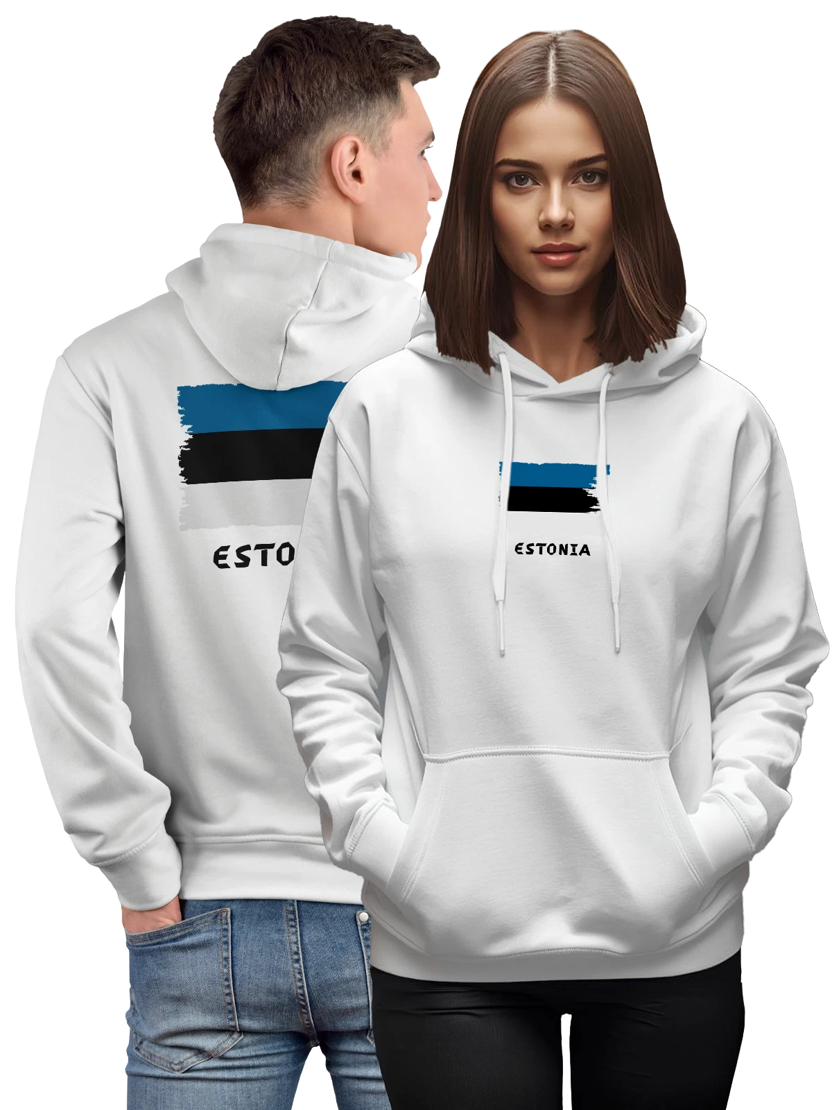 Худи с флагом Эстонии Estonia белое с принтом — национальная символика — Белая, фото 1