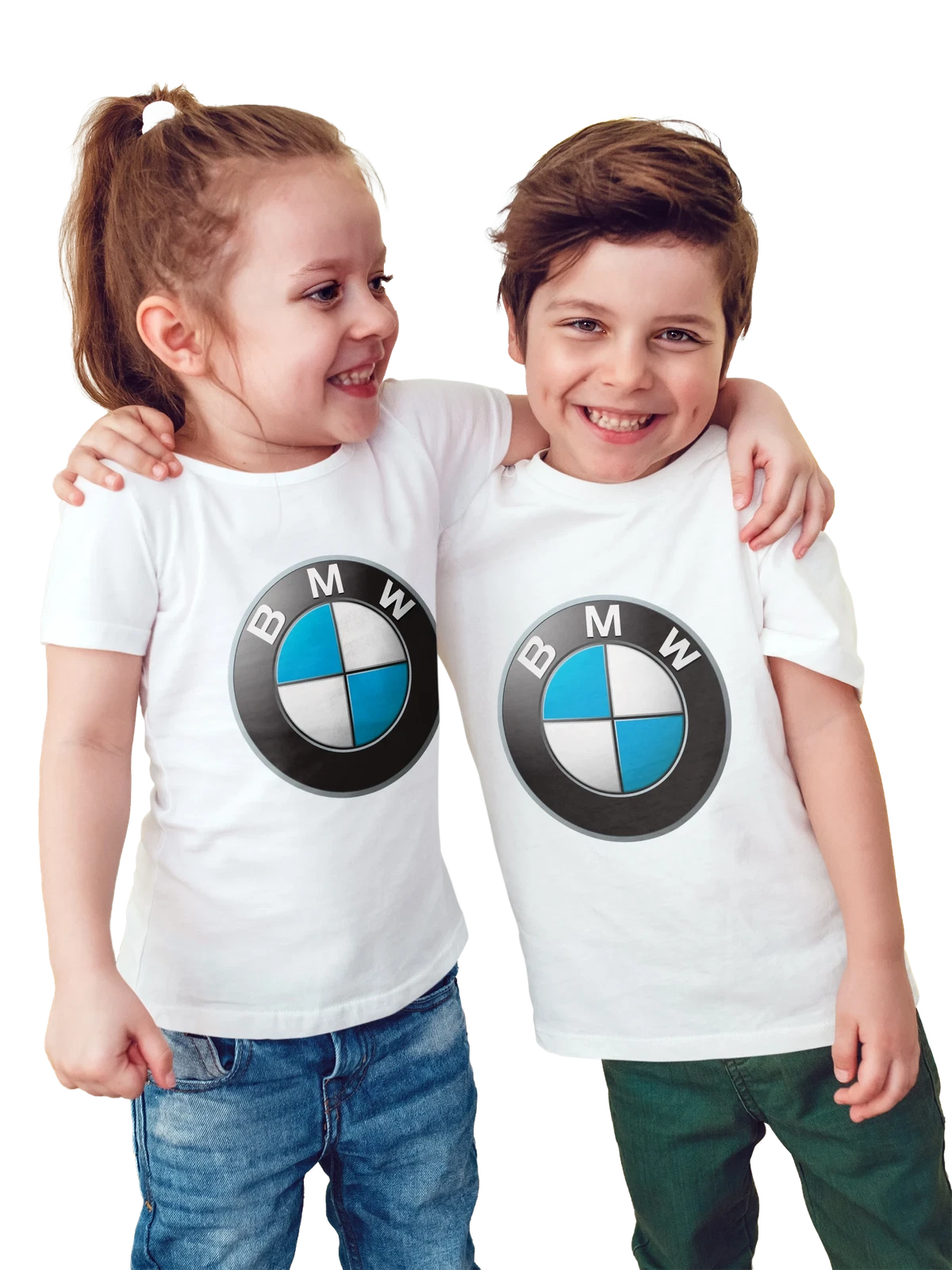 Футболка детская BMW белая с принтом — трехмерный значок — Белая, фото 1