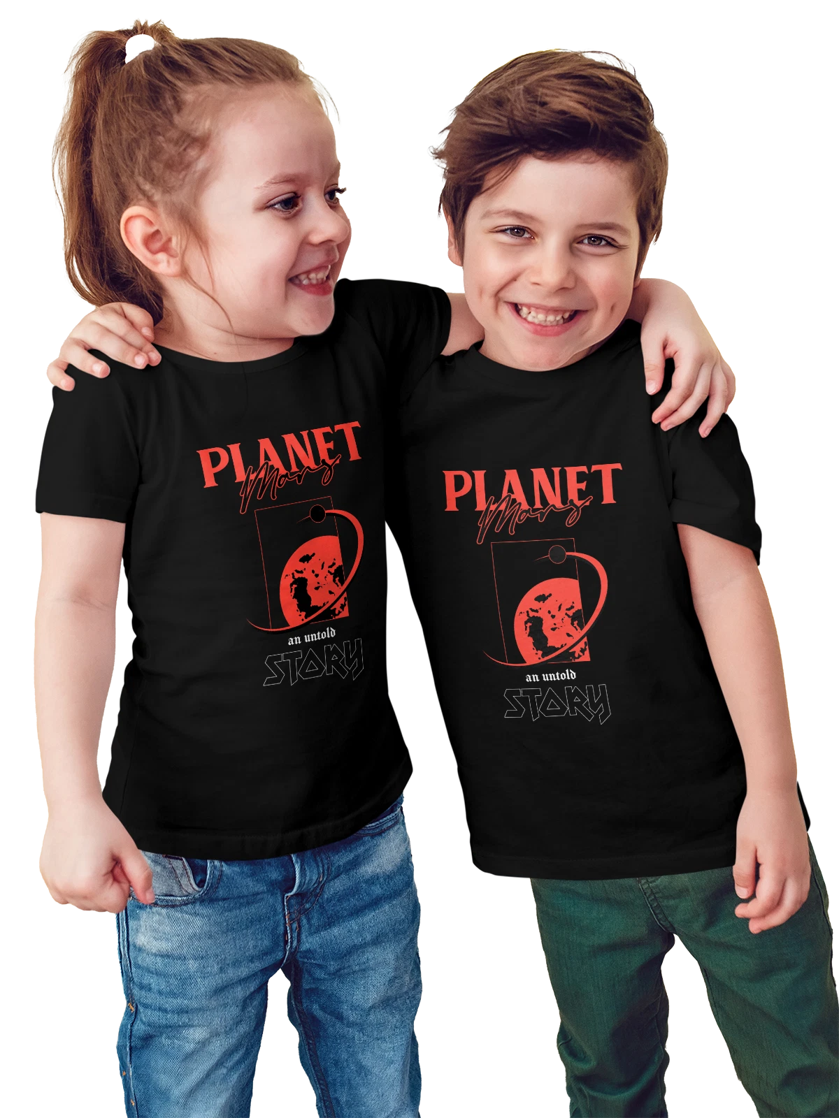 Футболка детская Mars красная планета космос орбита чёрная с принтом — галактика — Чёрная, фото 1