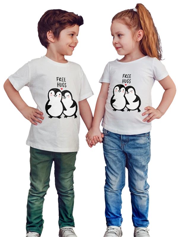 Футболка пингвины сердечко free hugs — Белая, фото 1