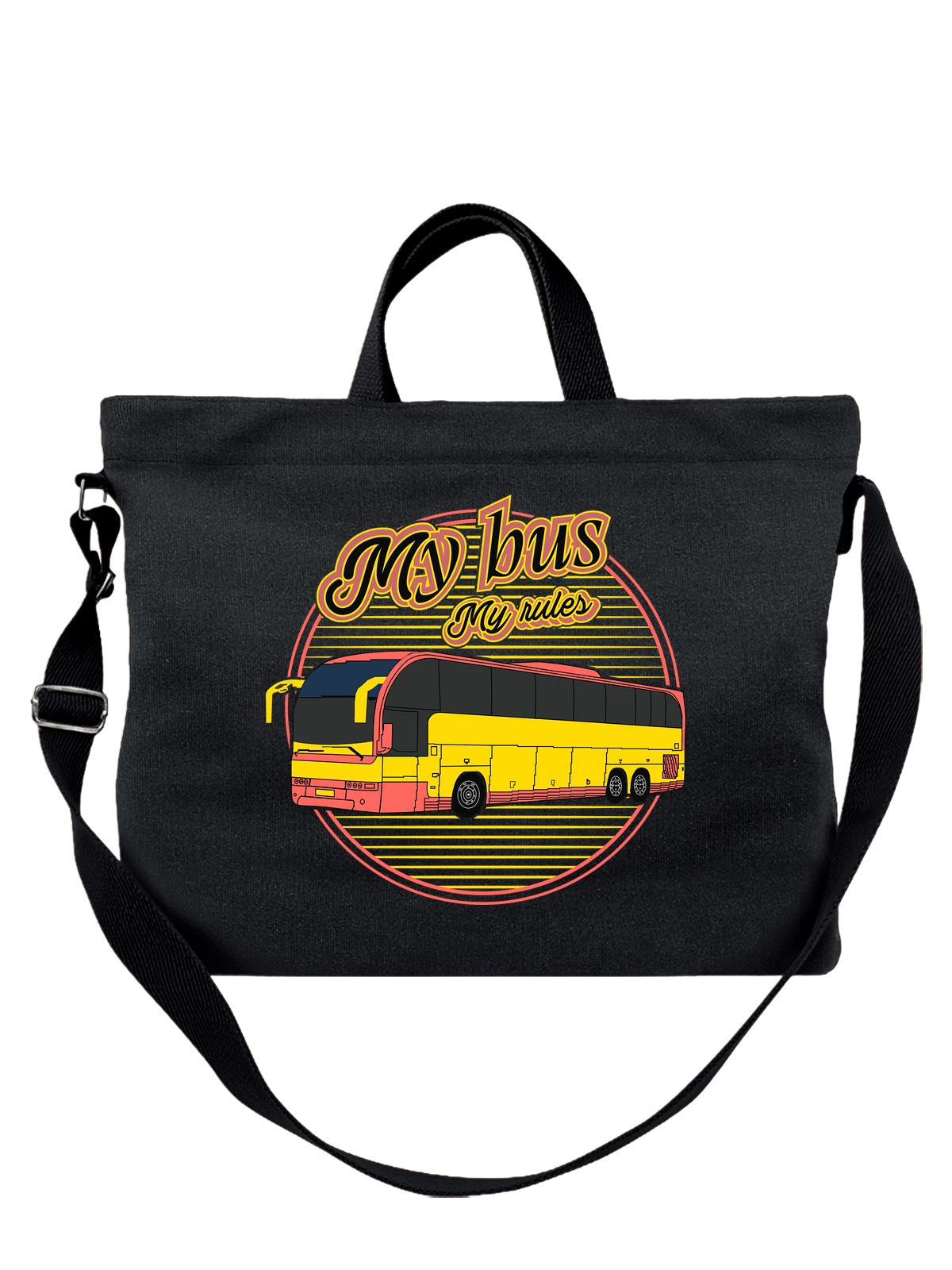 Сумка Автобус my bus чёрная с принтом — дорога — Чёрная, фото 1