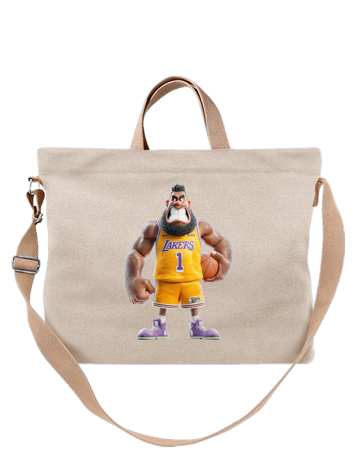 Сумка бежевая с принтом Баскетболист Lakers — игра — Бежевая, фото 1