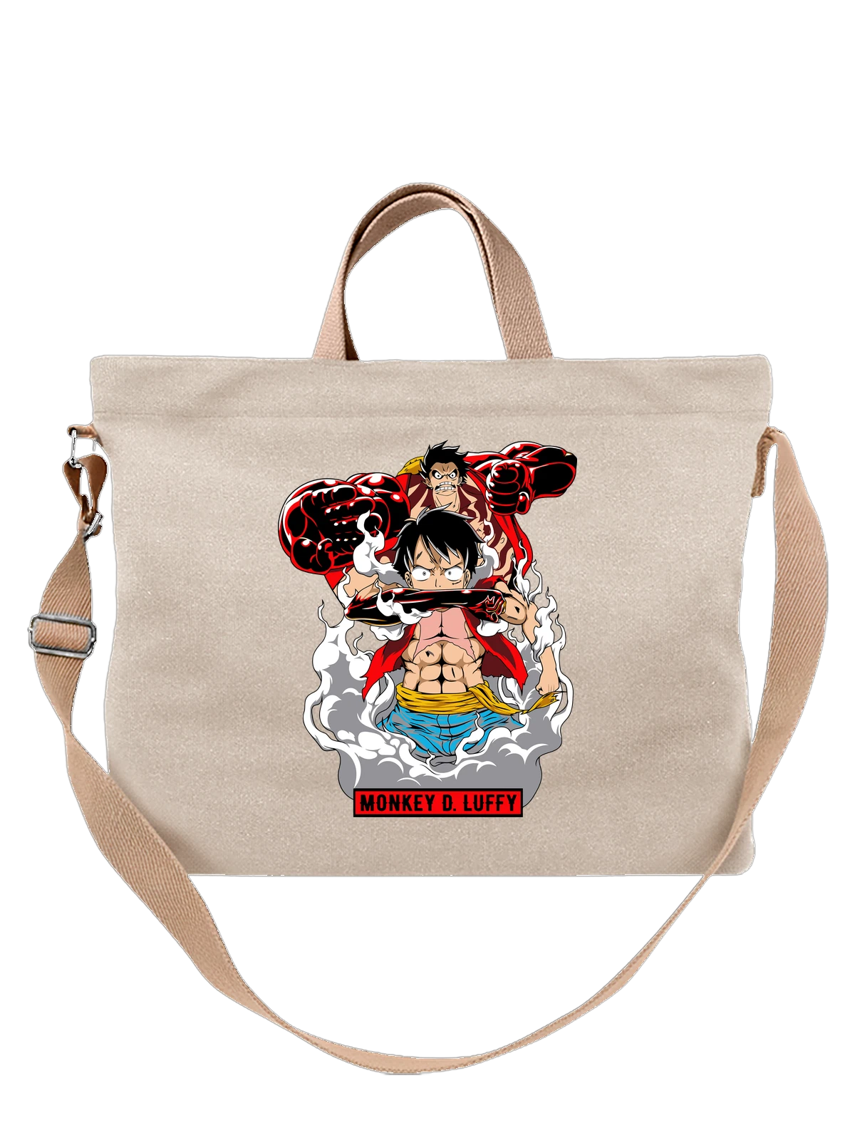 Сумка бежевая с принтом Монки Д Луффи One Piece с кулаком вперед — экшен арт — Бежевая, фото 1