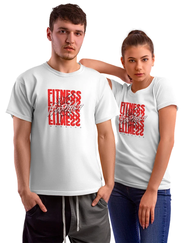 Футболка Warrior Fitness красная графика стильный принт — Белая, фото 1