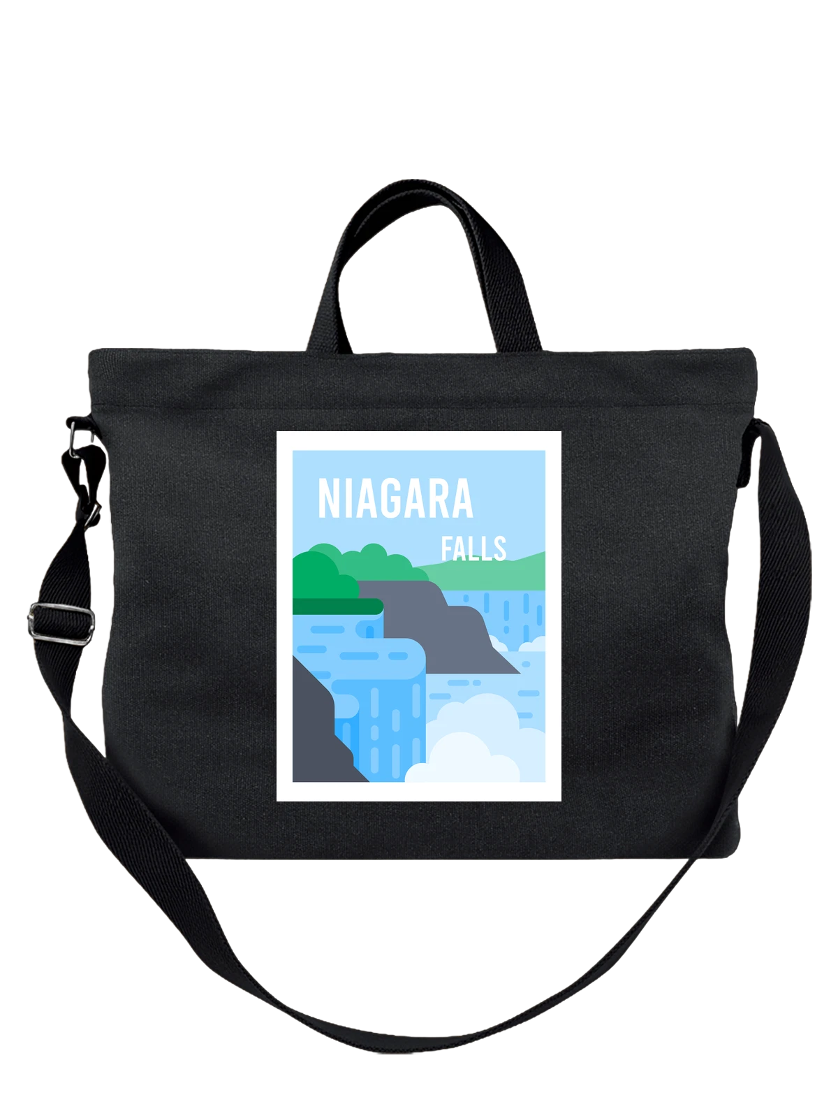Сумка чёрная с принтом Ниагарский водопад пейзаж надпись Niagara Falls — каскады воды — Чёрная, фото 1