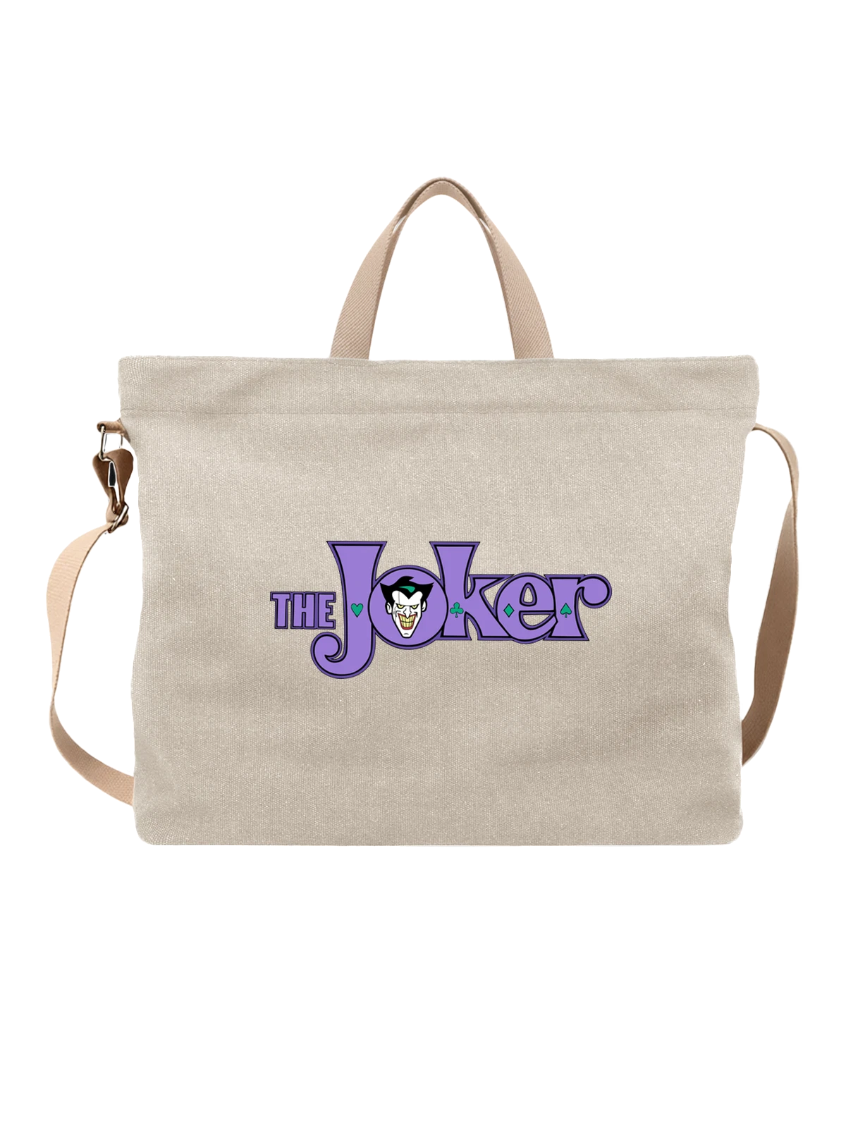 Сумка Джокер The Joker фиолетовый логотип DC белая с принтом — карты мастей — Белая, фото 1