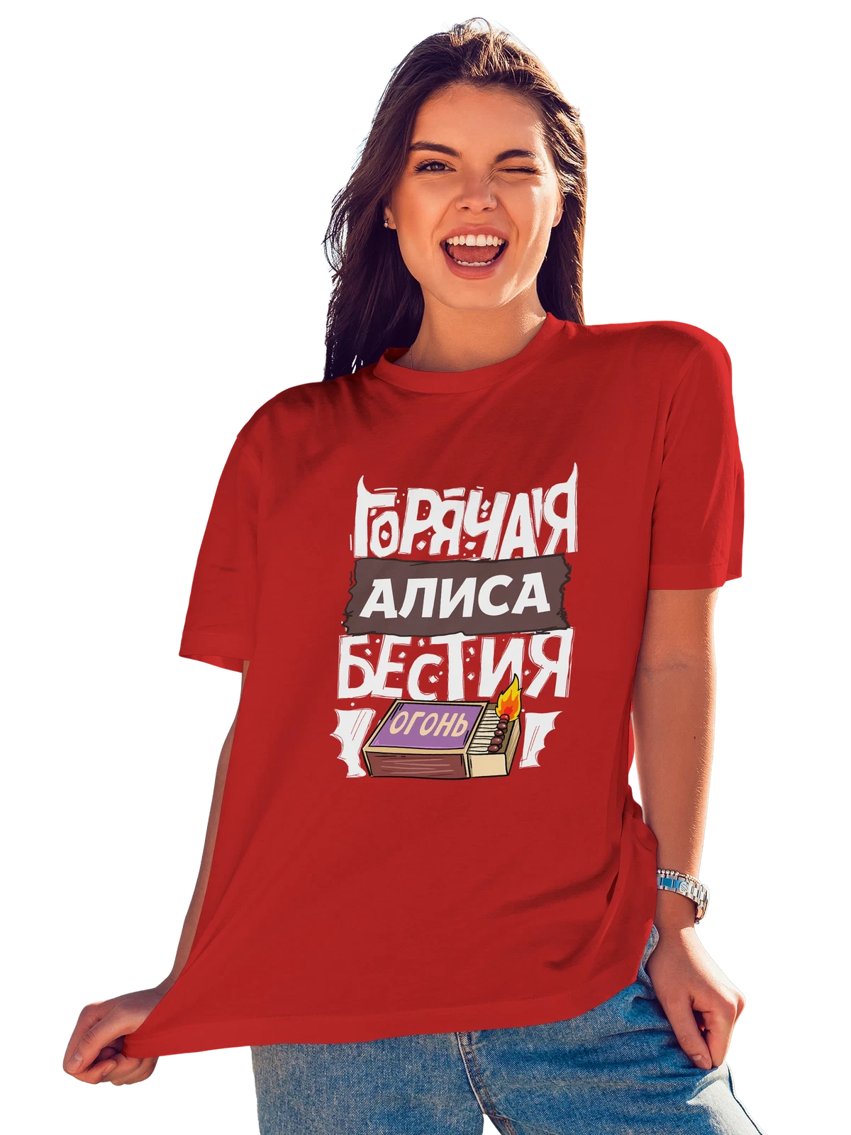 Футболка с именем Алиса красная с принтом — Алиска — Красная, фото 1