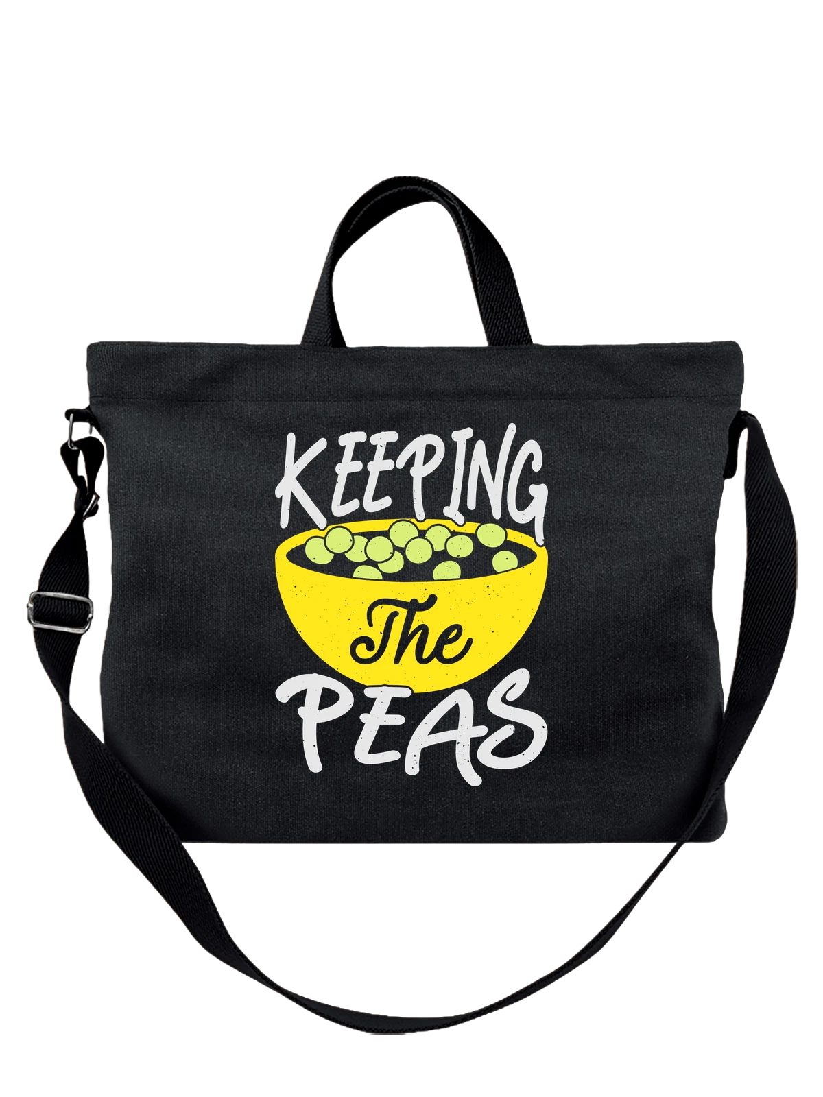 Сумка с горохом keeping the peas чёрная с принтом — кулинарный принт — Чёрная, фото 1