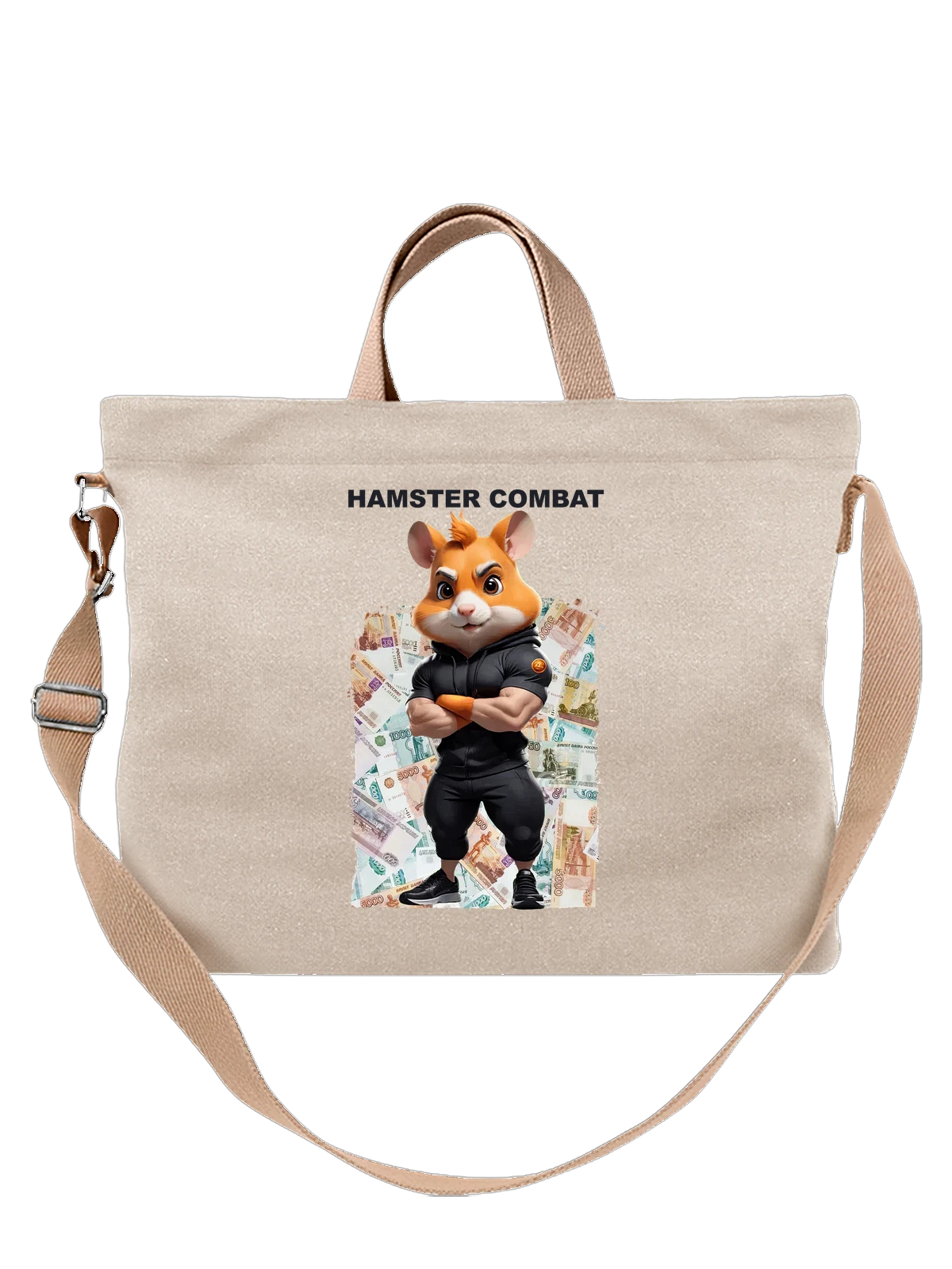 Сумка Hamster Kombat белая с принтом — футболка подростку — Белая, фото 1