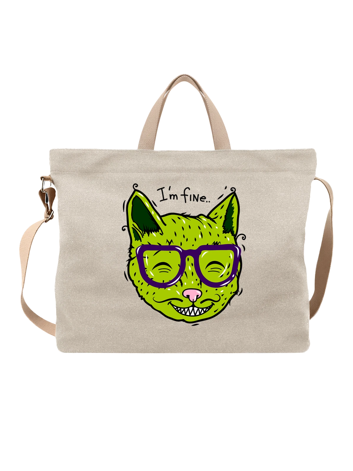 Сумка Im fine Я в порядке белая с принтом — футболка подростку — Белая, фото 1