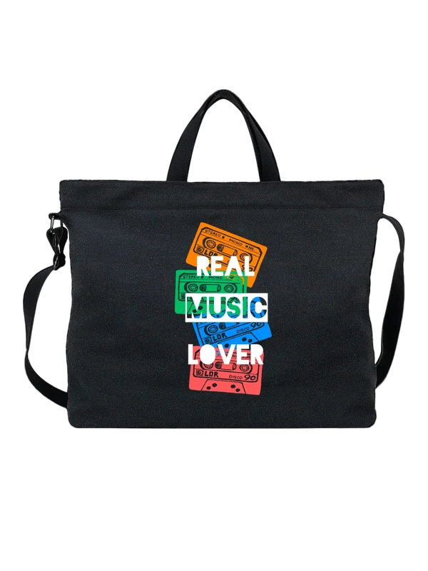 Сумка девяностые кассеты real music lover — Чёрная, фото 1
