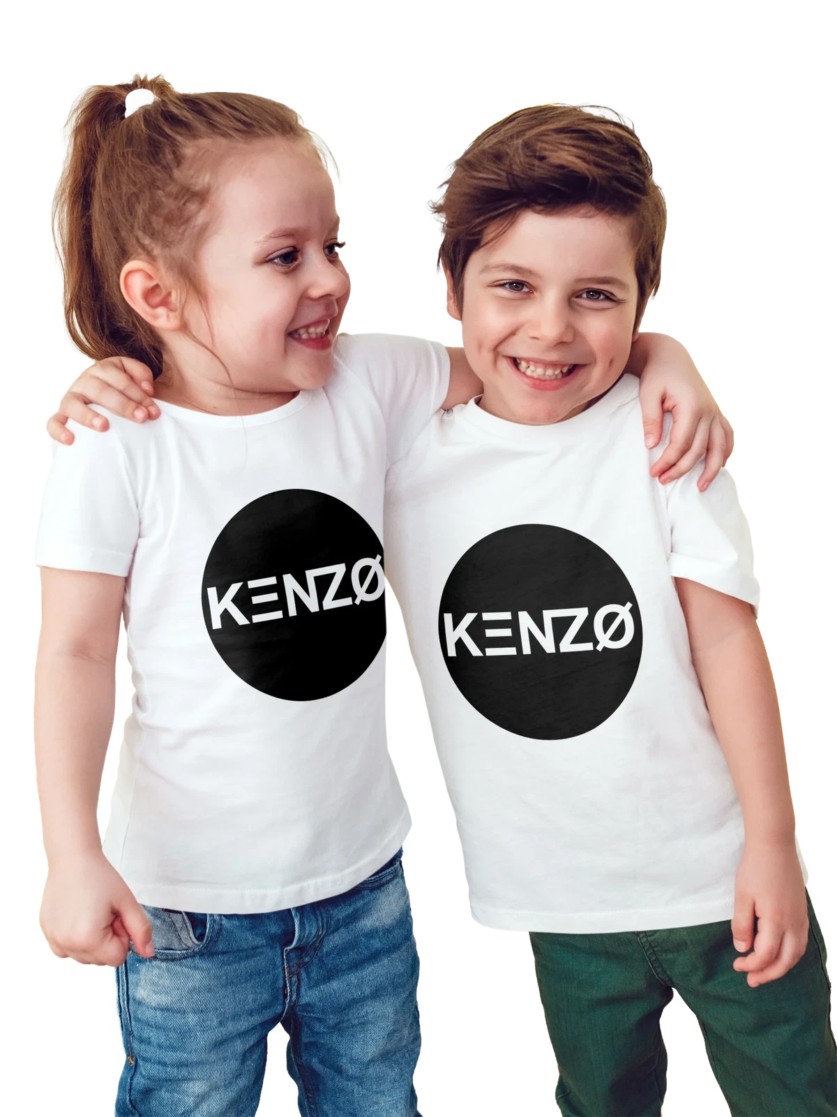 Футболка детская Kenzo белая с принтом — монохромная композиция — Белая, фото 1