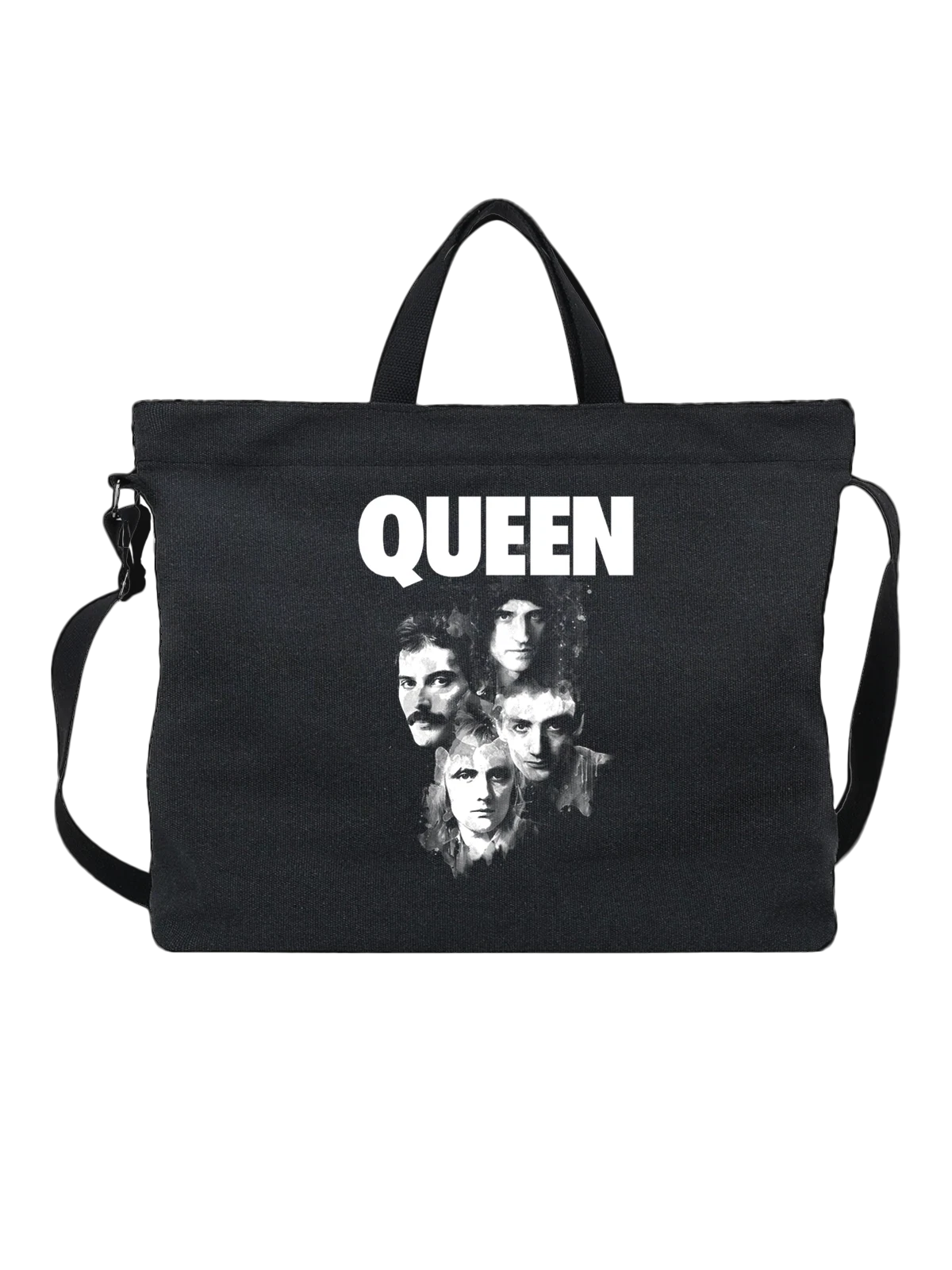 Сумка Queen группа с портретами участников чёрная с принтом — рок-группа — Чёрная, фото 1