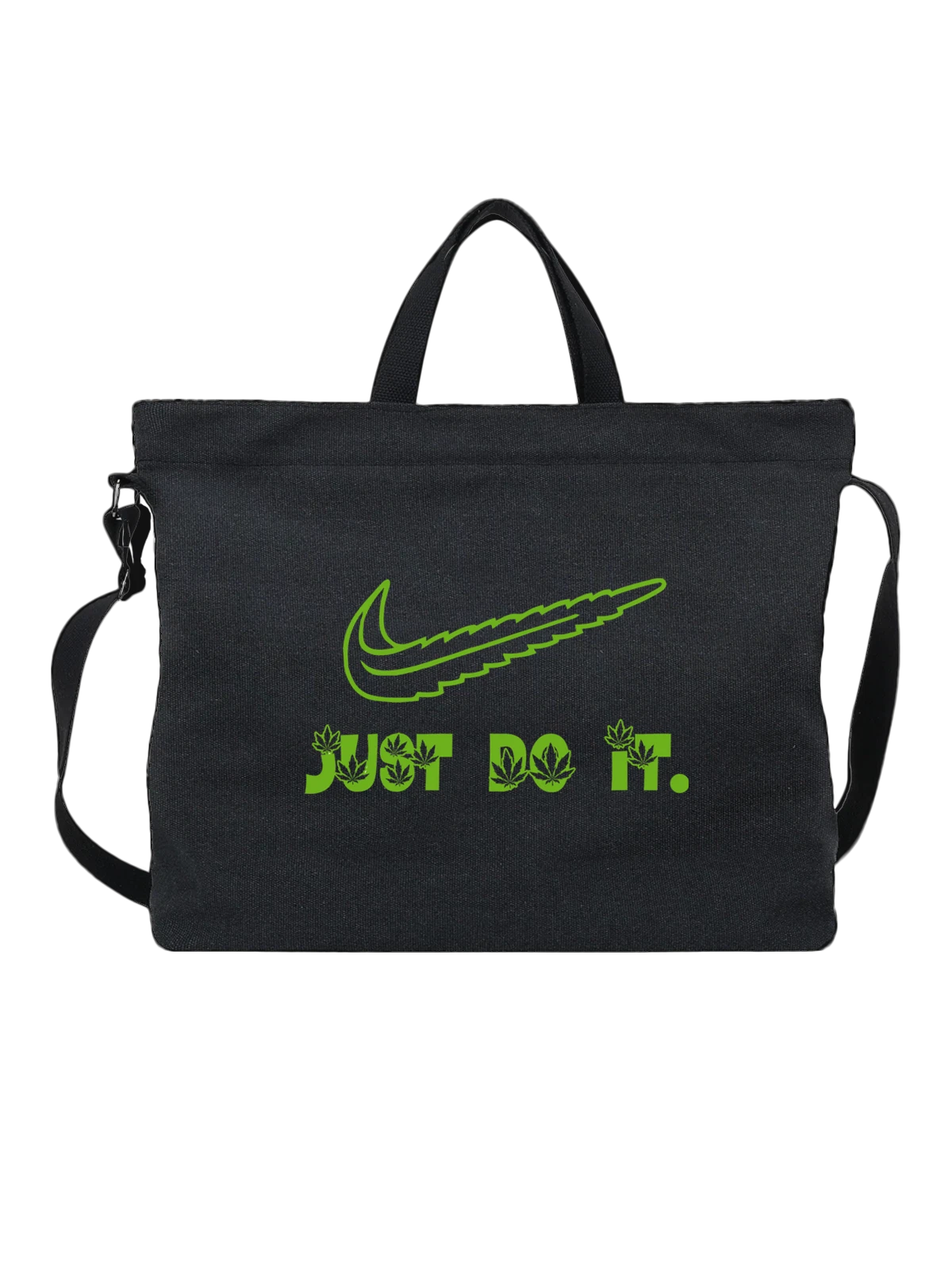 Сумка Nike чёрная с принтом — зеленая мотивирующая фраза — Чёрная, фото 1