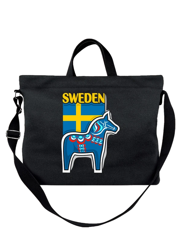 Сумка с флагом Швеции Sweden Лошадь — Чёрная, фото 1