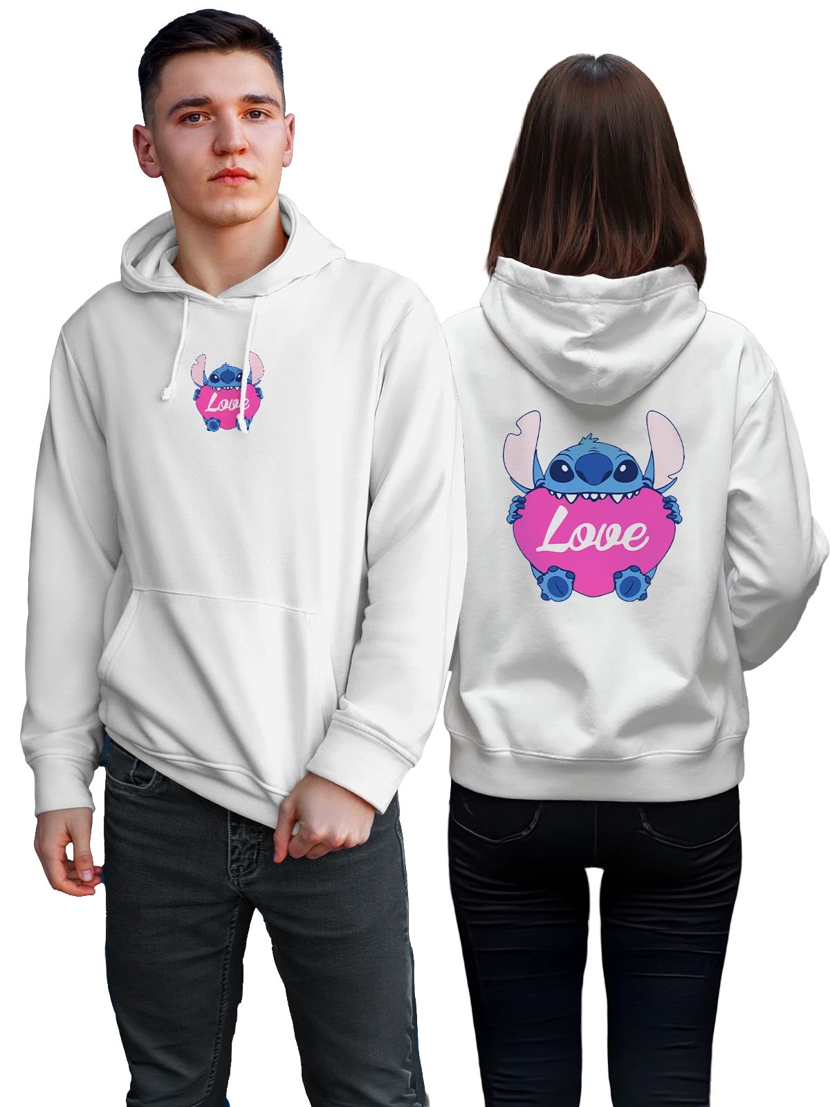 Худи Стич с сердцем Love белое с принтом — розовое сердце Love — Белая, фото 1