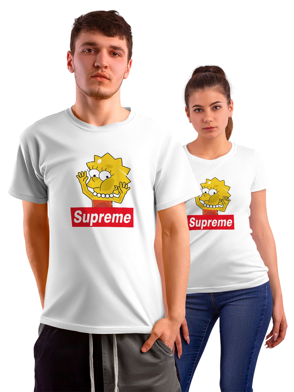 Футболка Лиза Симпсон Supreme логотип белая с принтом — футбольный дизайн — Белая, фото 1