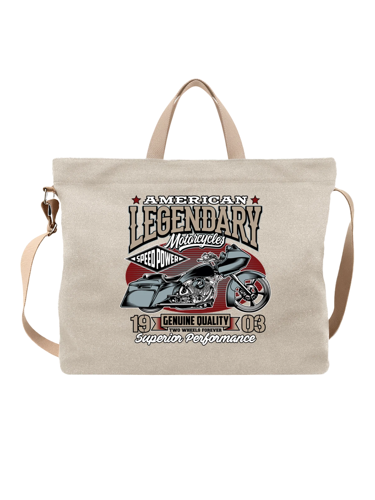 Сумка Мотоцикл American Legendary Speed Power белая с принтом — Harley Davidson — Белая, фото 1