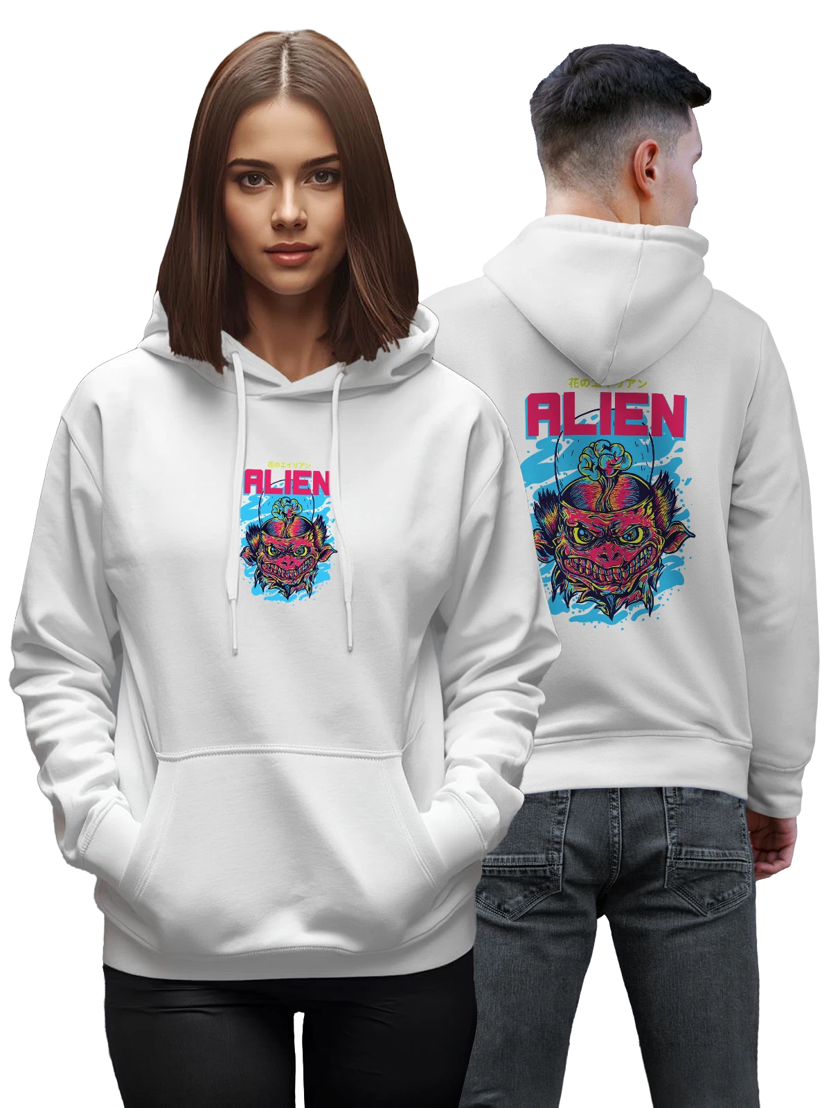 Худи Монстр Чужой с цветком из головы ALIEN белое с принтом — комиксный стиль — Белая, фото 1