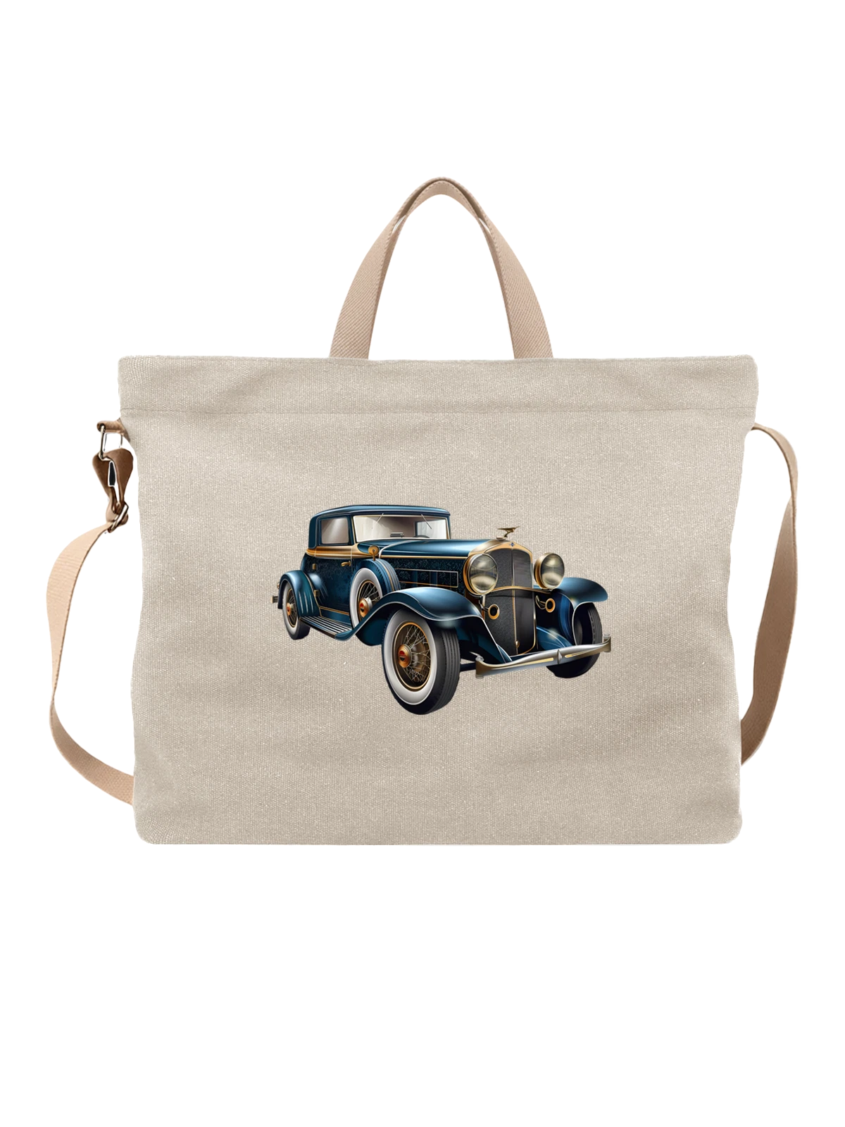 Сумка бежевая с принтом Mercedes-Benz 1930-х, ретро купе — хромированные детали — Бежевая, фото 1
