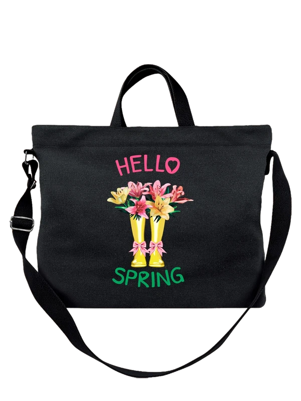 Сумка с цветами hello spring — Чёрная, фото 1